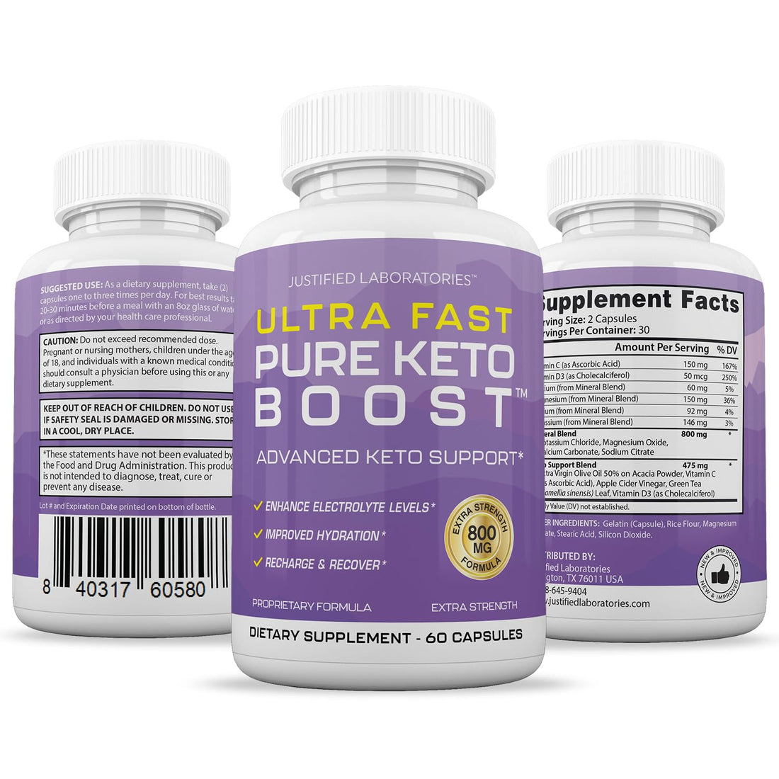 (5 Pack) Ultra Fast Pure Keto Boost Pills 1275MG New & Improved Formula Contains Apple 