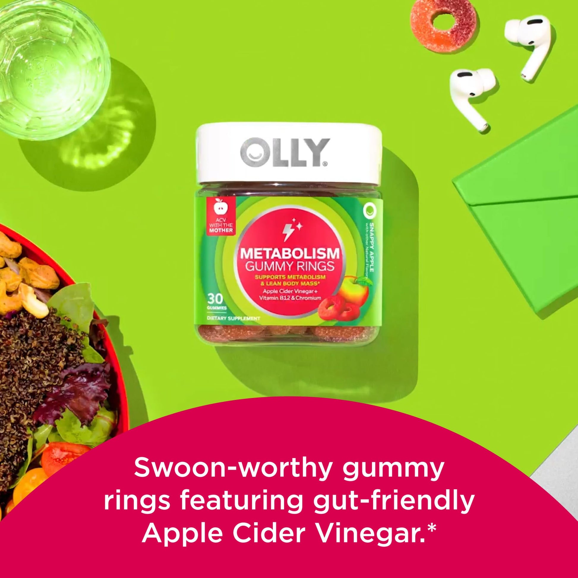 OLLY Metabolism Gummy Rings, Apple Cider Vinegar, Vitamin B12, Chromium, Energy OLLY
