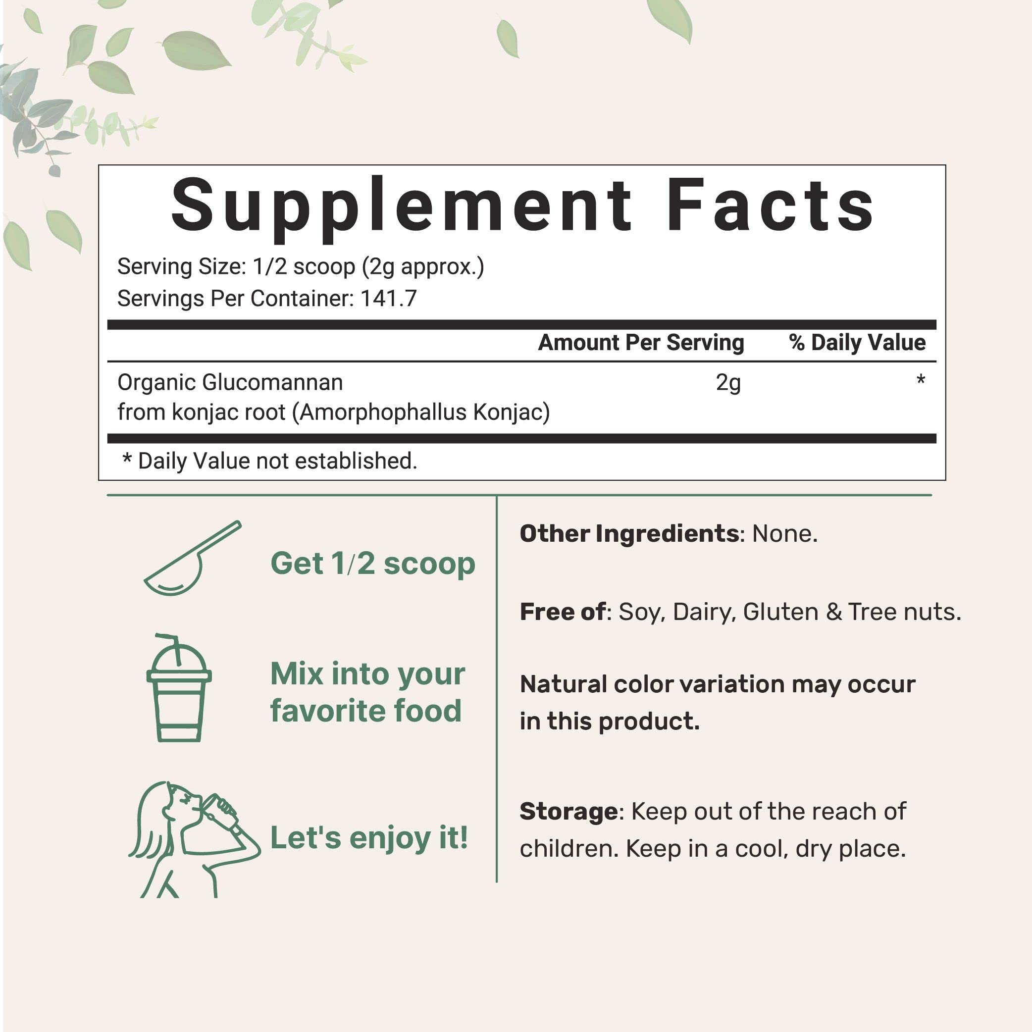 Organic Glucomannan Konjac Root Powder (Konjac Gel Powder), 10 Ounce, Soluble Fiber & Prebiotics Micro Ingredients