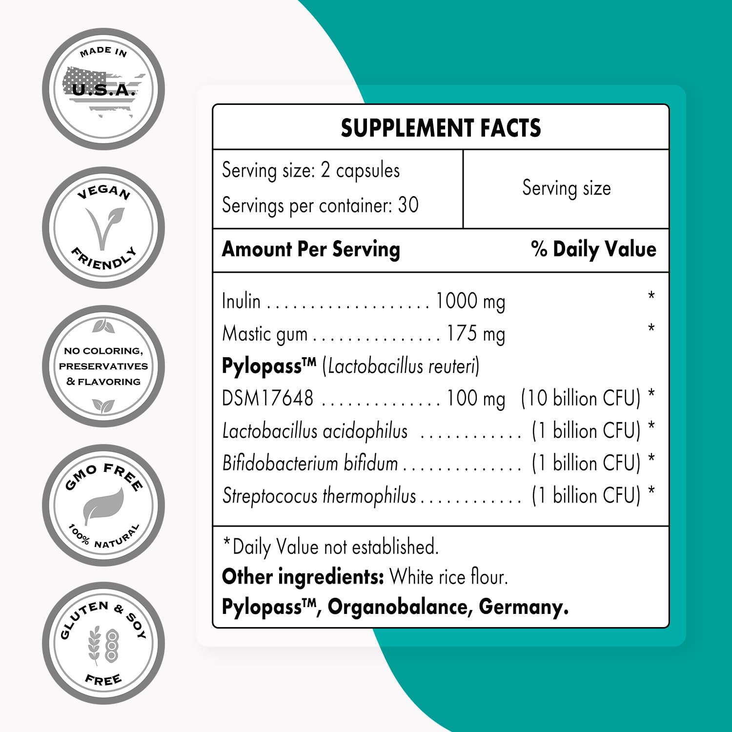 Supersmart - H. Pylori Fight Advanced Formula (Mastic Gum, Probiotics & Prebiotic) Supersmart