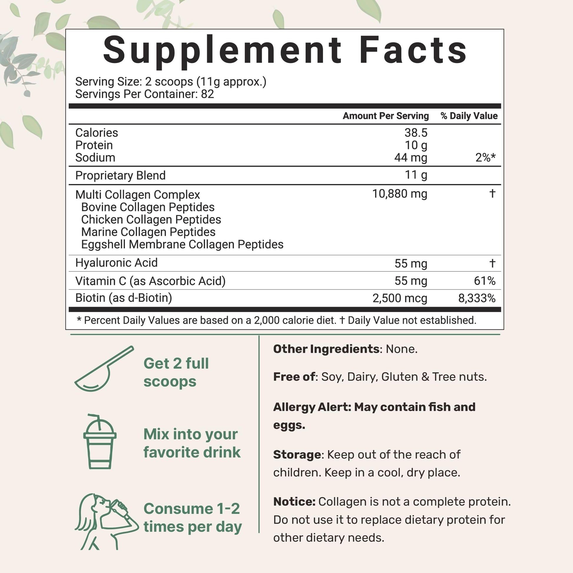 Micro Ingredients Multi Collagen Protein Powder, 2 Pounds – Type I,II,III,V,X with Biotin Micro Ingredients
