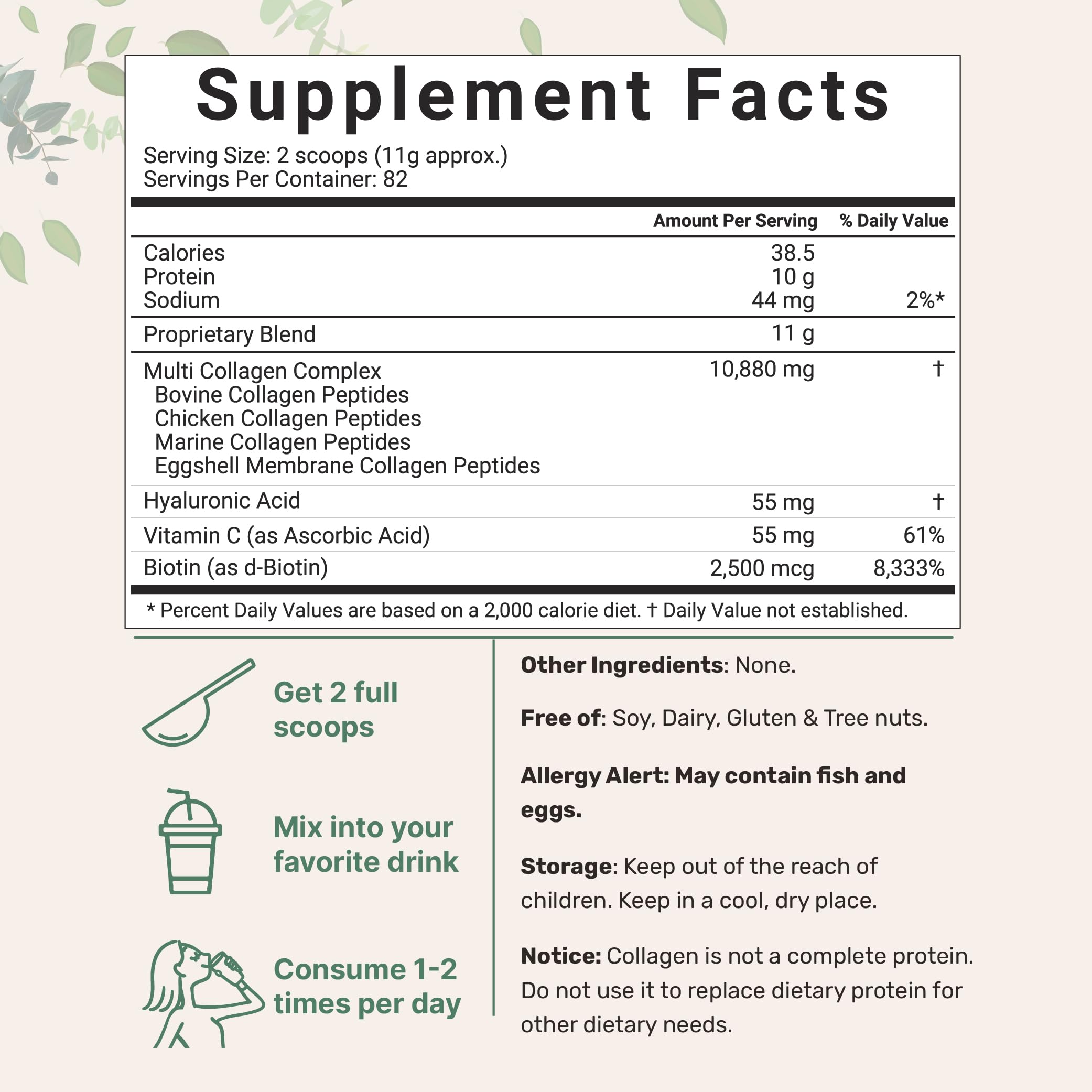 Micro Ingredients Multi Collagen Protein Powder, 2 Pounds – Type I,II,III,V,X with Biotin Micro Ingredients