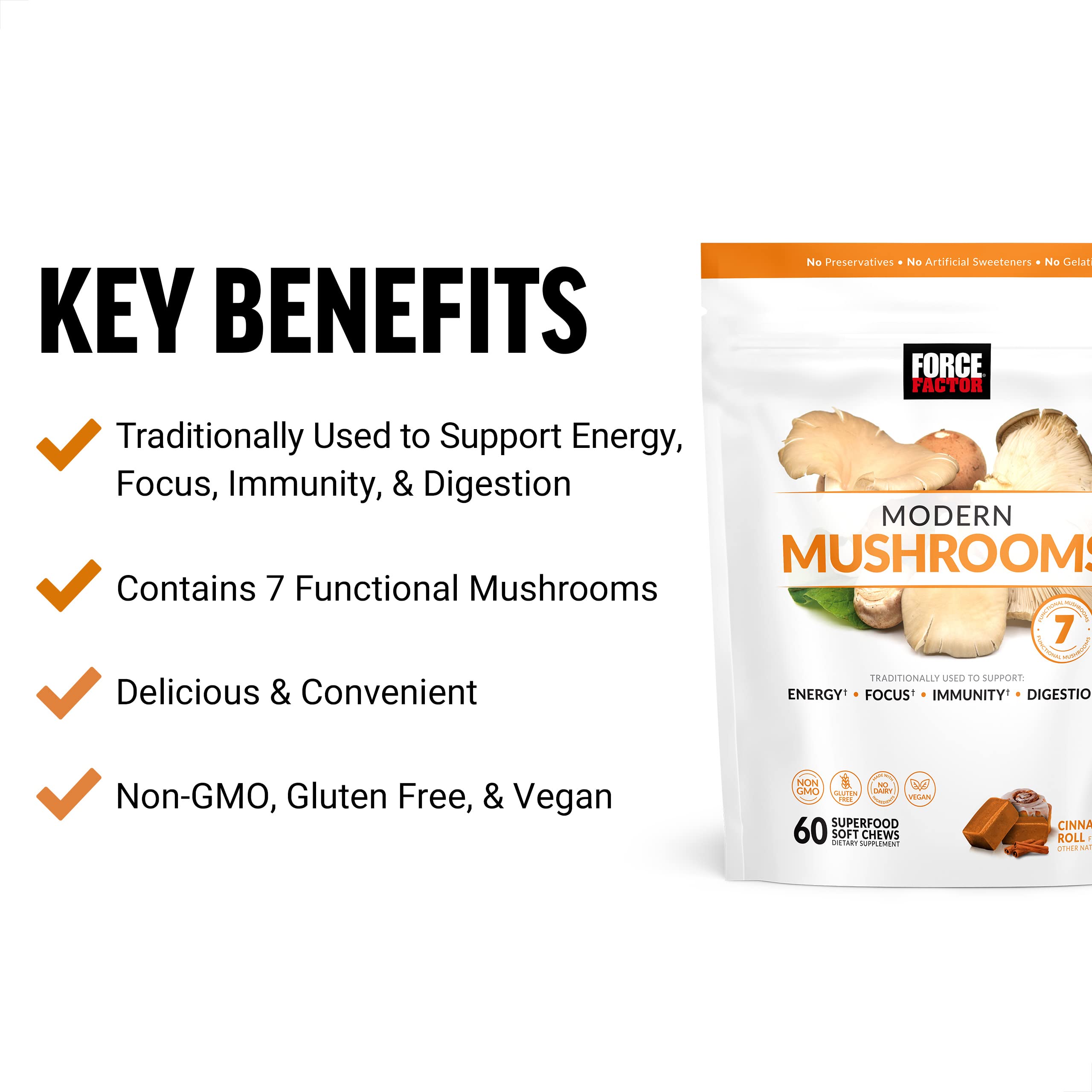 FORCE FACTOR Modern Mushrooms Soft Chews, Mushroom Supplement with Lions Mane Force Factor
