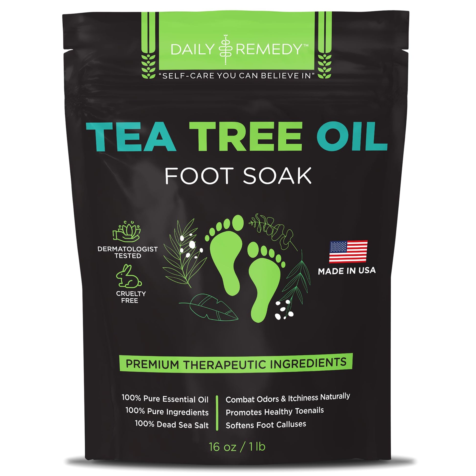 Tea Tree Oil Foot Soak with Epsom Salt - Made in USA - for Toenail Athletes Foot