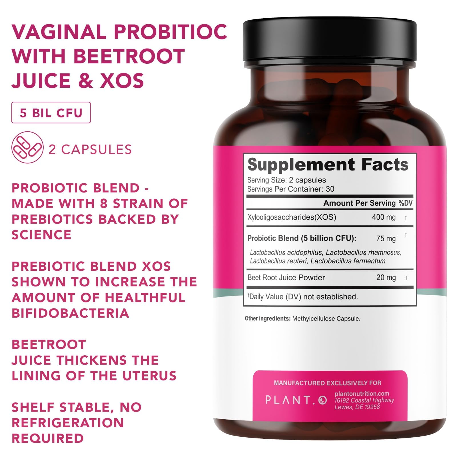PLANT.O NUTRITION Vaginal Probiotics for Women with 4 Lactobacillus Strains Probiotic & Prebiotic Blend PLANT.O NUTRITION