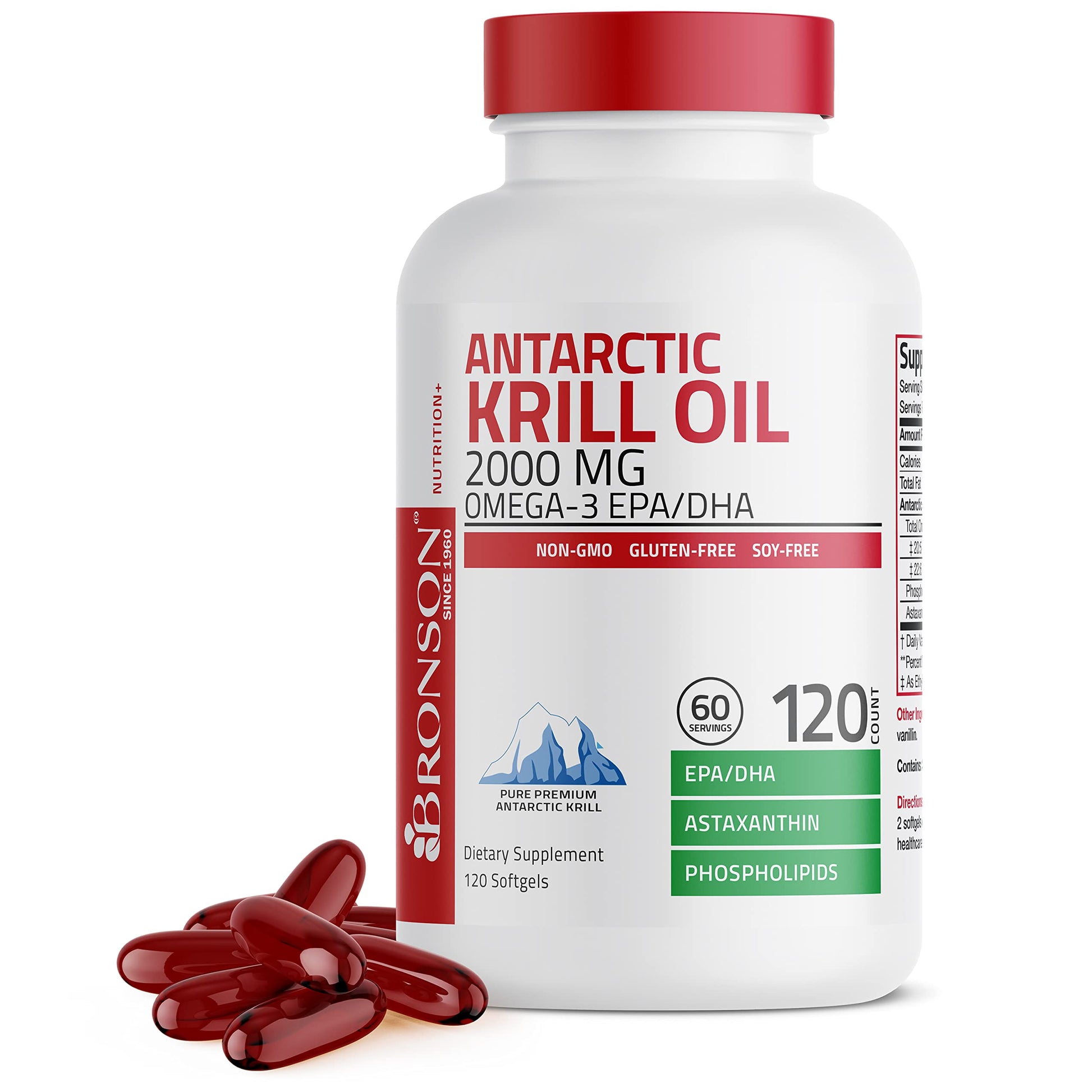 Bronson Antarctic Krill Oil 2000 mg with Omega-3s EPA, DHA, Astaxanthin and Phospholipi Bronson
