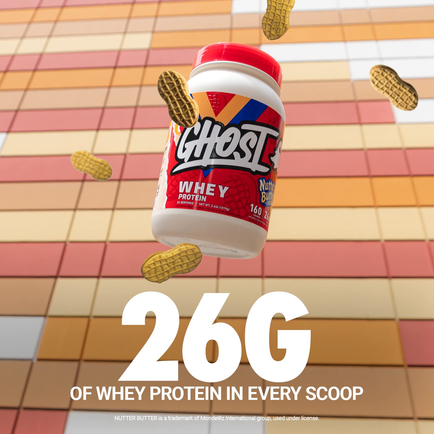 GHOST Whey Protein Powder, Nutter Butter - 2LB Tub, 26G of Protein - Peanut Butter GHOST