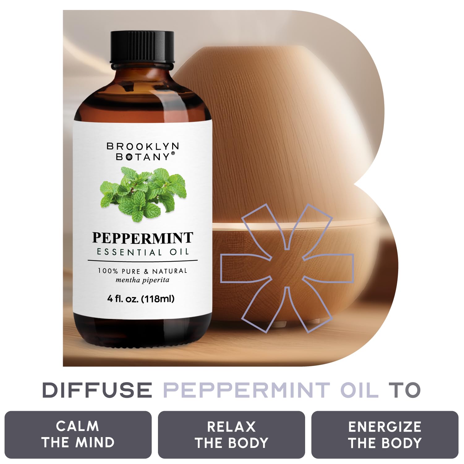Brooklyn Botany Peppermint Essential Oil - Huge 4 Fl Oz - 100% Pure and Natural - Premium Grade Brooklyn Botany