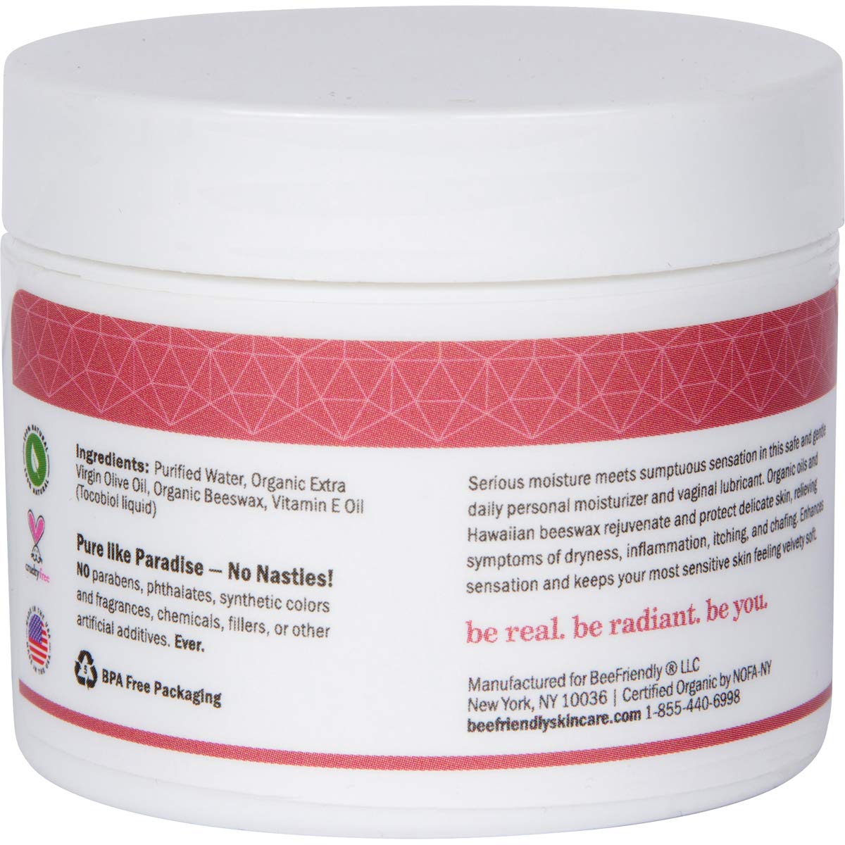 BeeFriendly Organic Vaginal Moisturizer, USDA Certified, Natural Vulva Cream For Dryness BeeFriendly