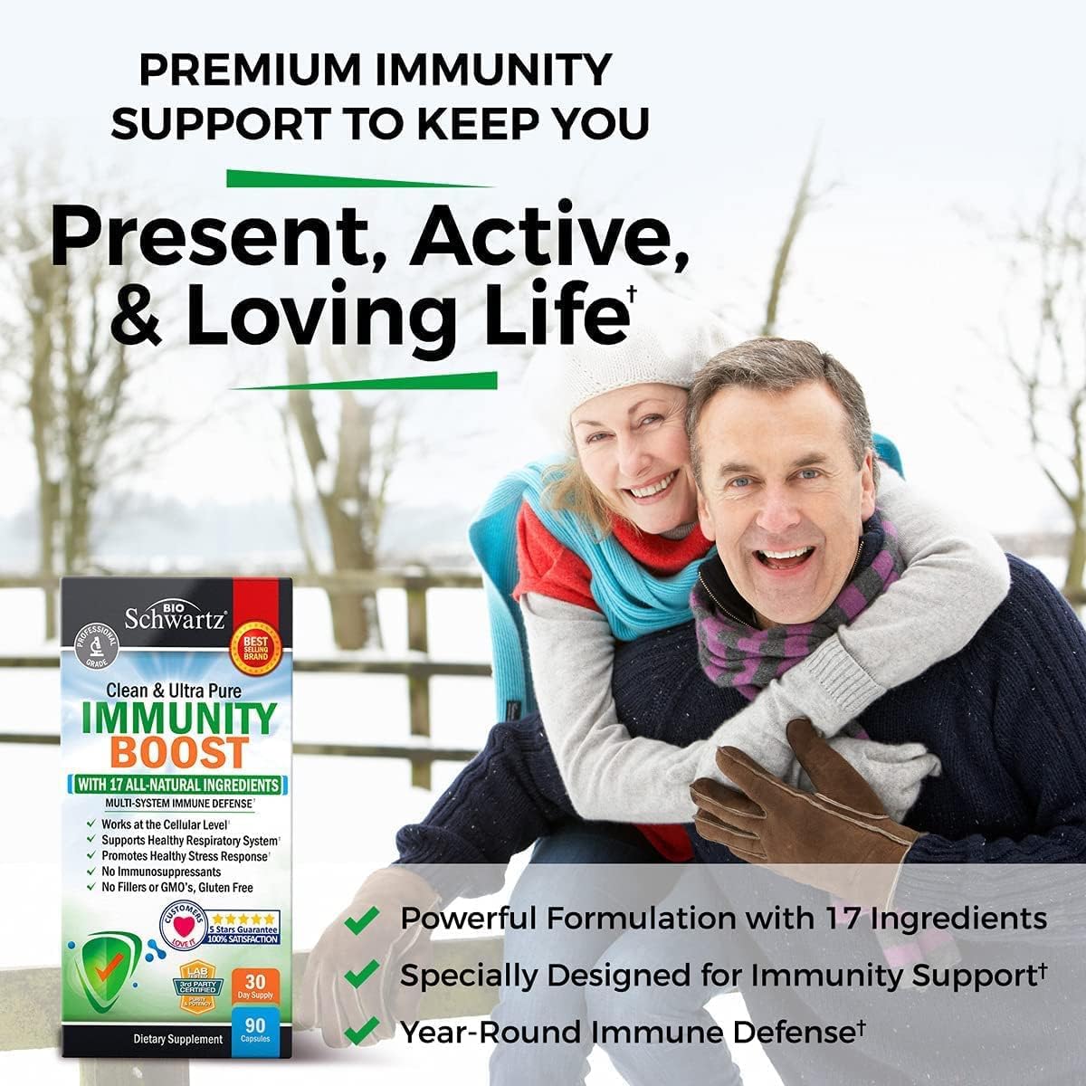 Immune Support Supplement with Vitamin C 1000mg Zinc Elderberry Extract Ginger BioSchwartz