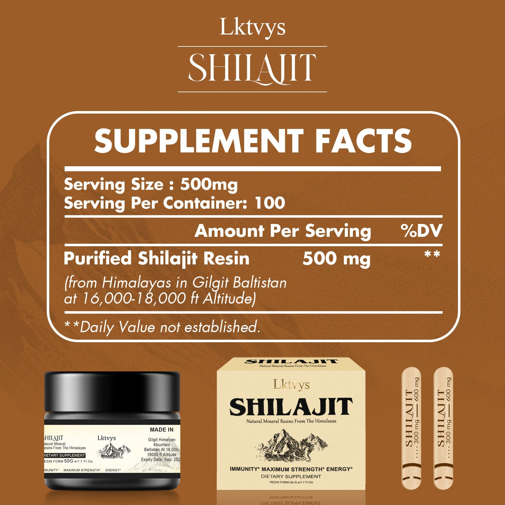 Shilajit Pure Himalayan Organic - Pure Original Shilajit, 50g(Large Volume), Enriched Lktvys