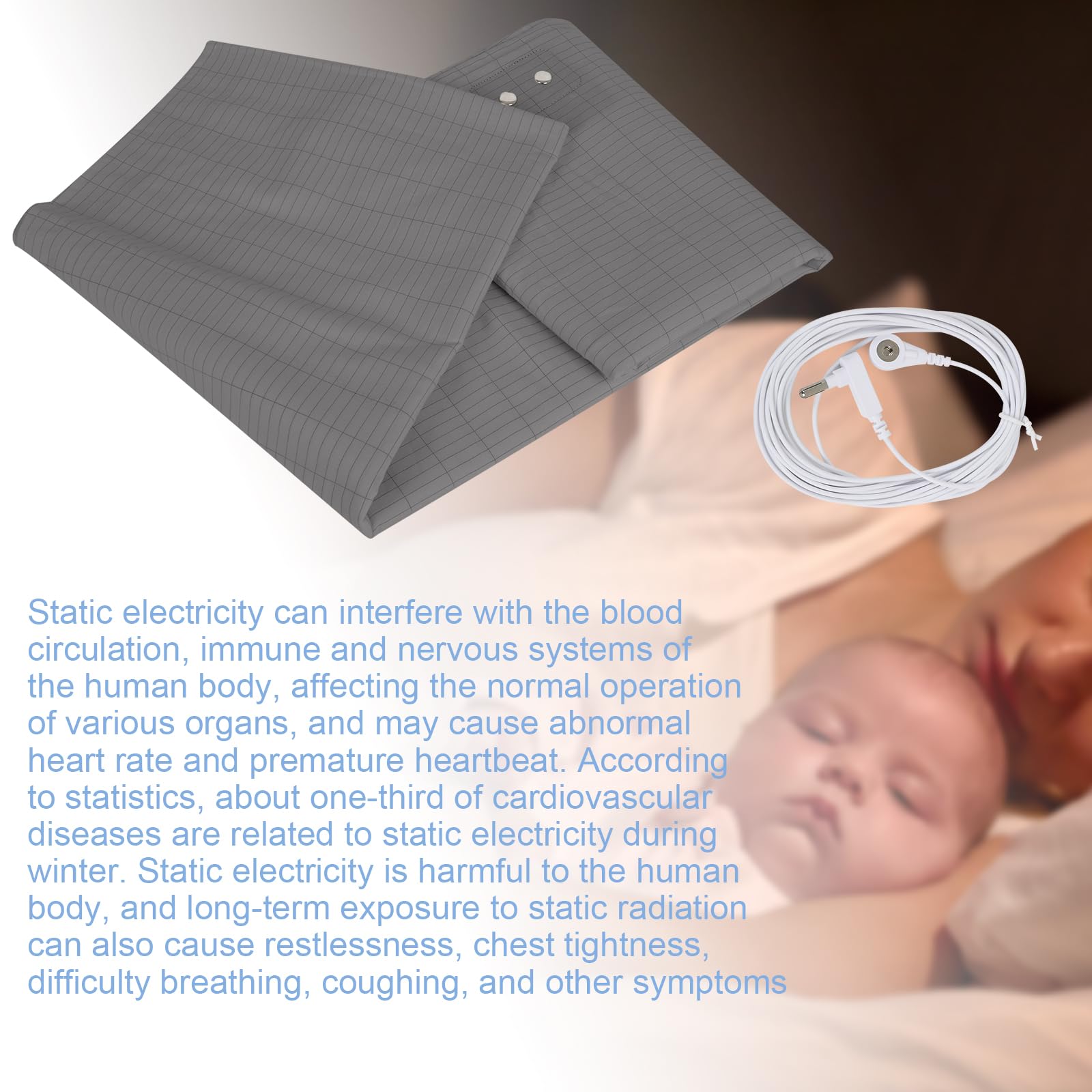 Grounding Mat for Bed, Grounding Sheets Blanket with Grounding Cord, Earthing Mat Grounding Pad Reaeng