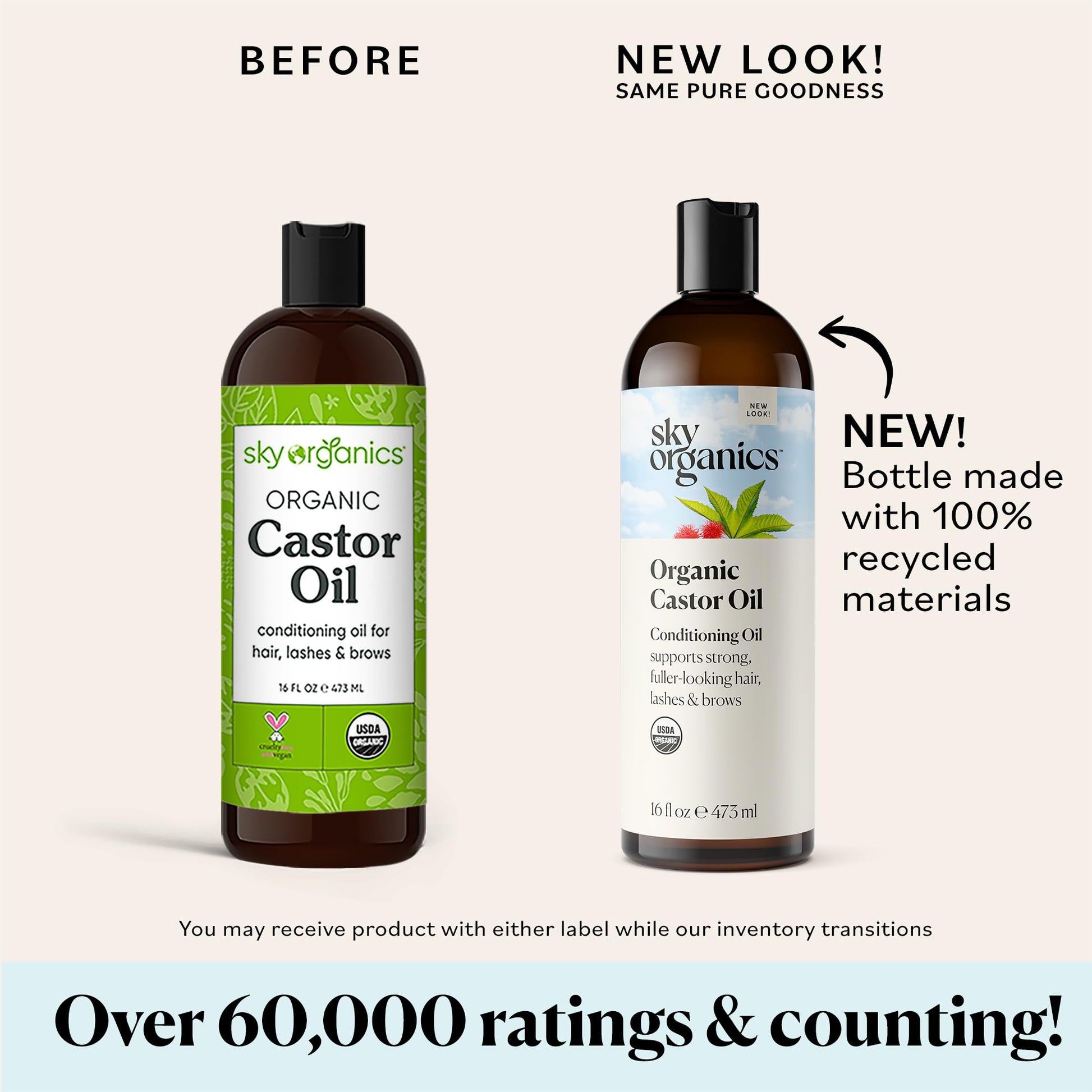 Sky Organics Castor Oil (2x16oz) USDA Organic Cold-Pressed Unrefined100% Pure Sky Organics