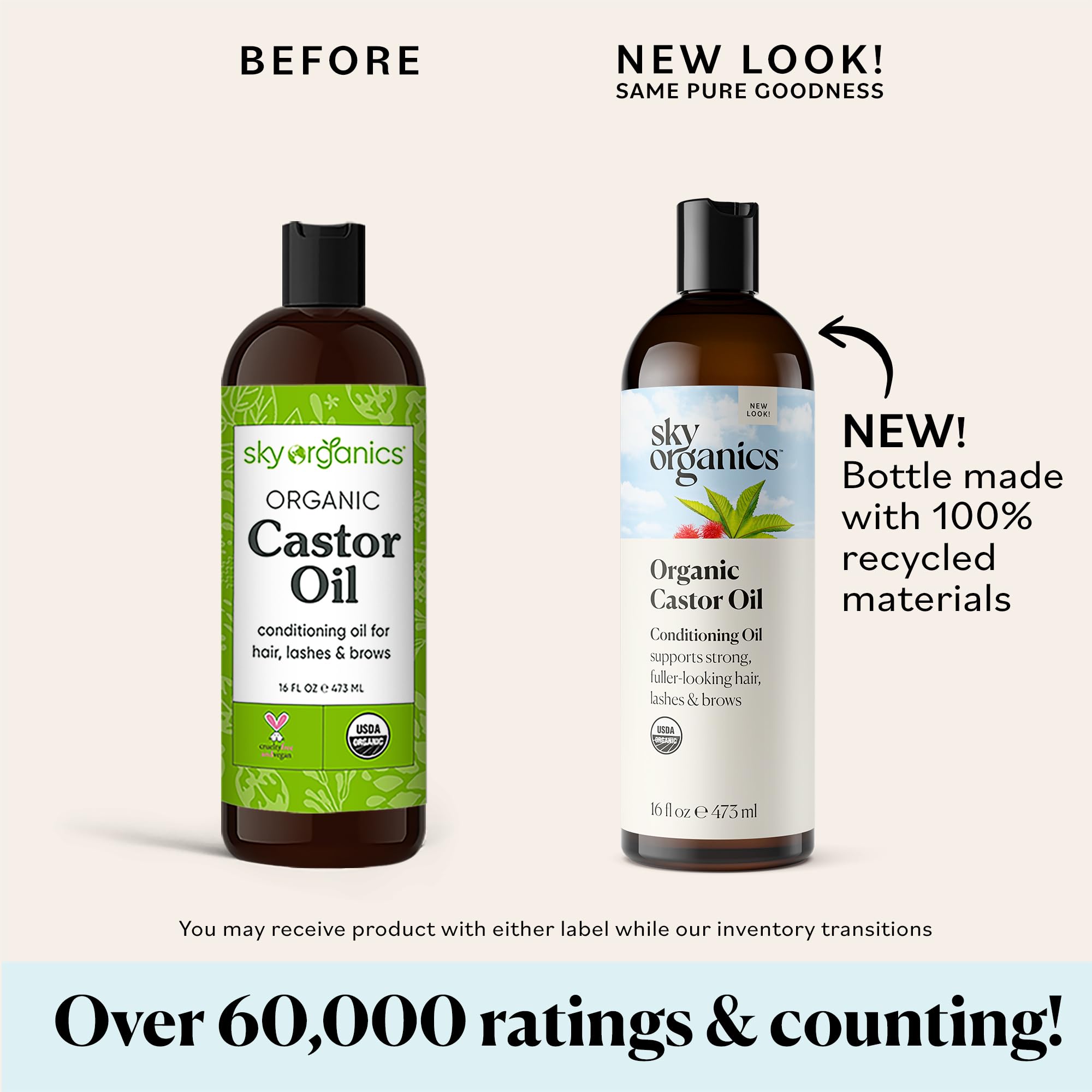 Sky Organics Castor Oil (2x16oz) USDA Organic Cold-Pressed Unrefined100% Pure Sky Organics