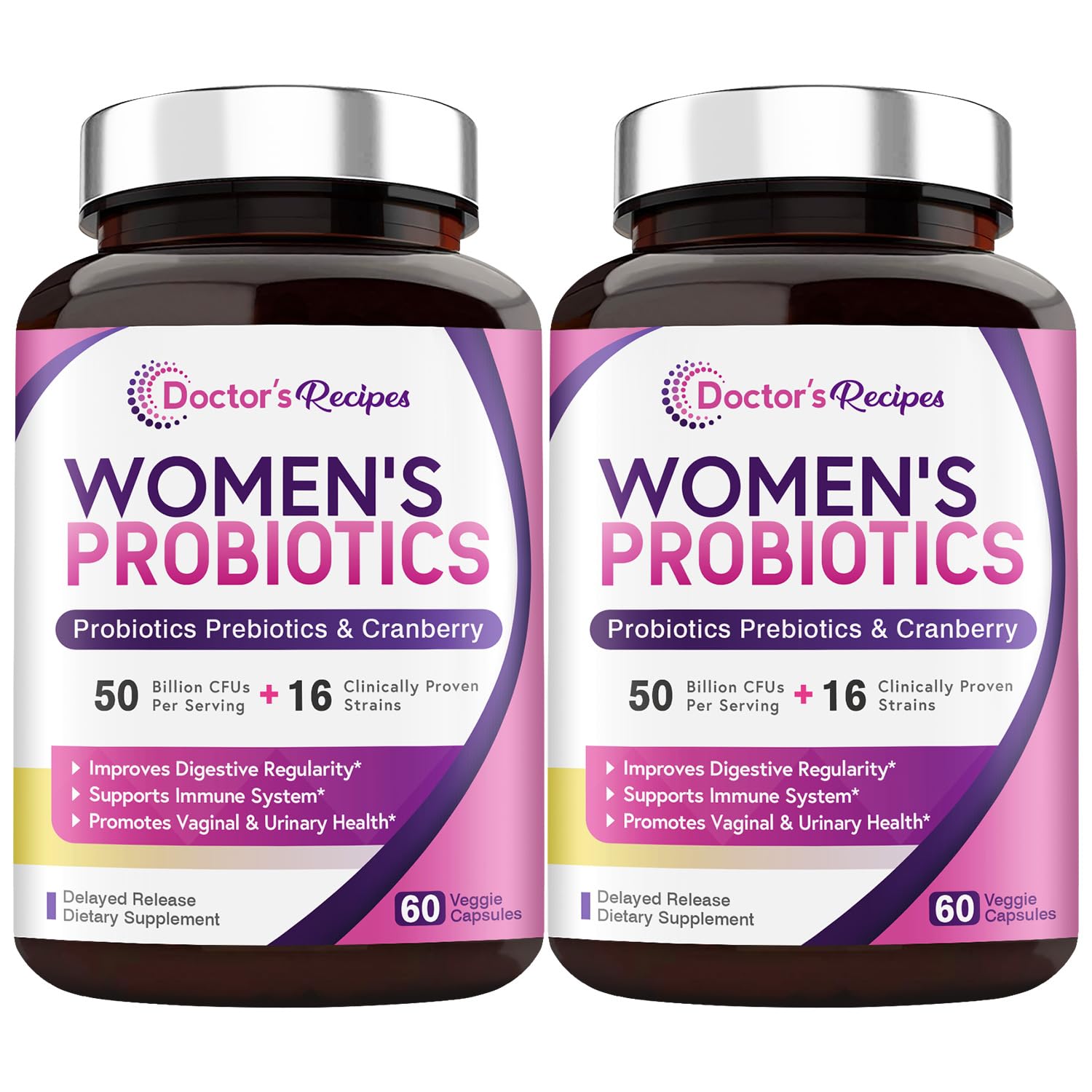 Doctor's Recipes Women's Probiotics, 50 Billion CFU 16 Strains, with Organic Prebiotics