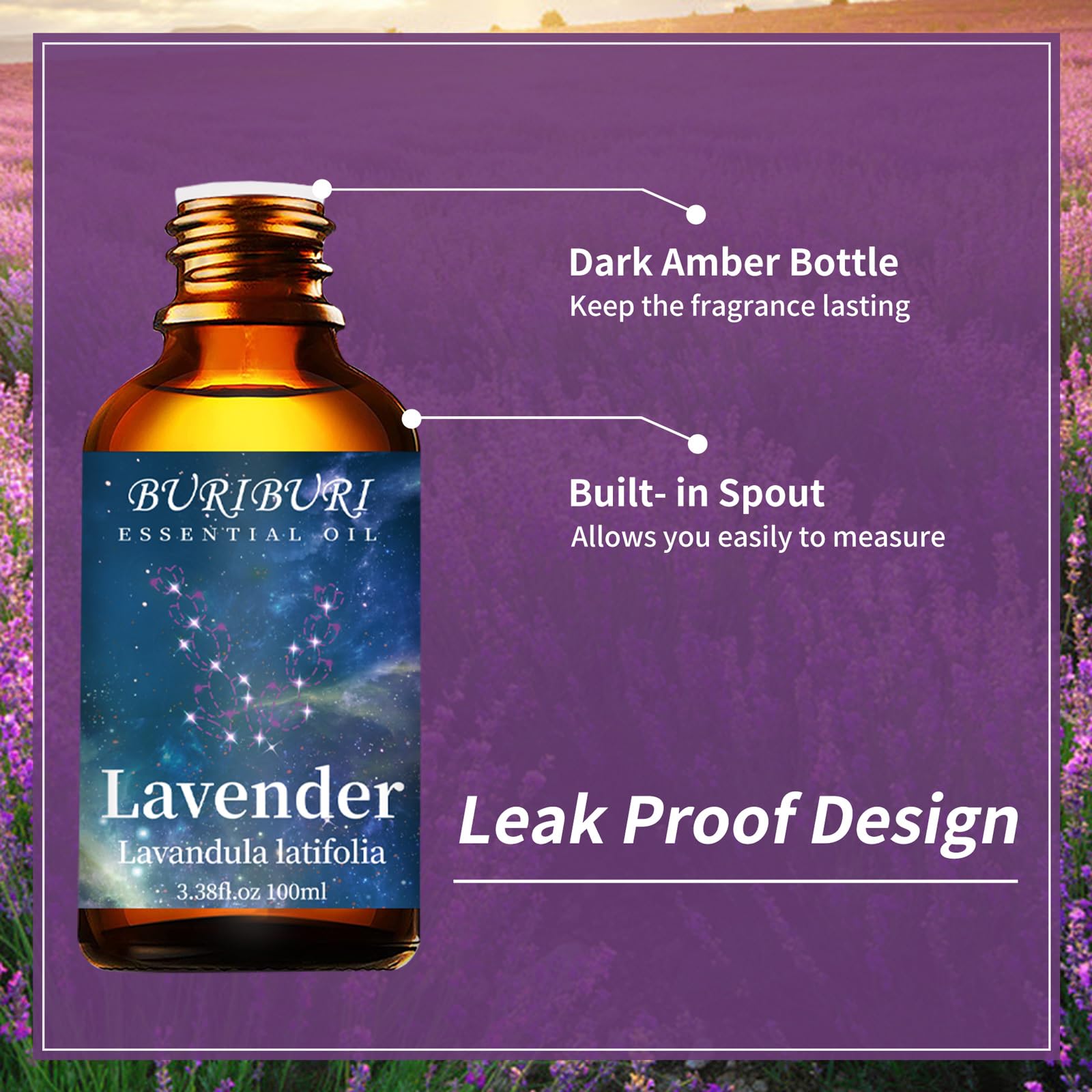 BURIBURI Lavender Essential Oil 100ML, 100% Pure Undiluted, Natural, Organic Aromatherapy Oil Lavender Oils BURIBURI