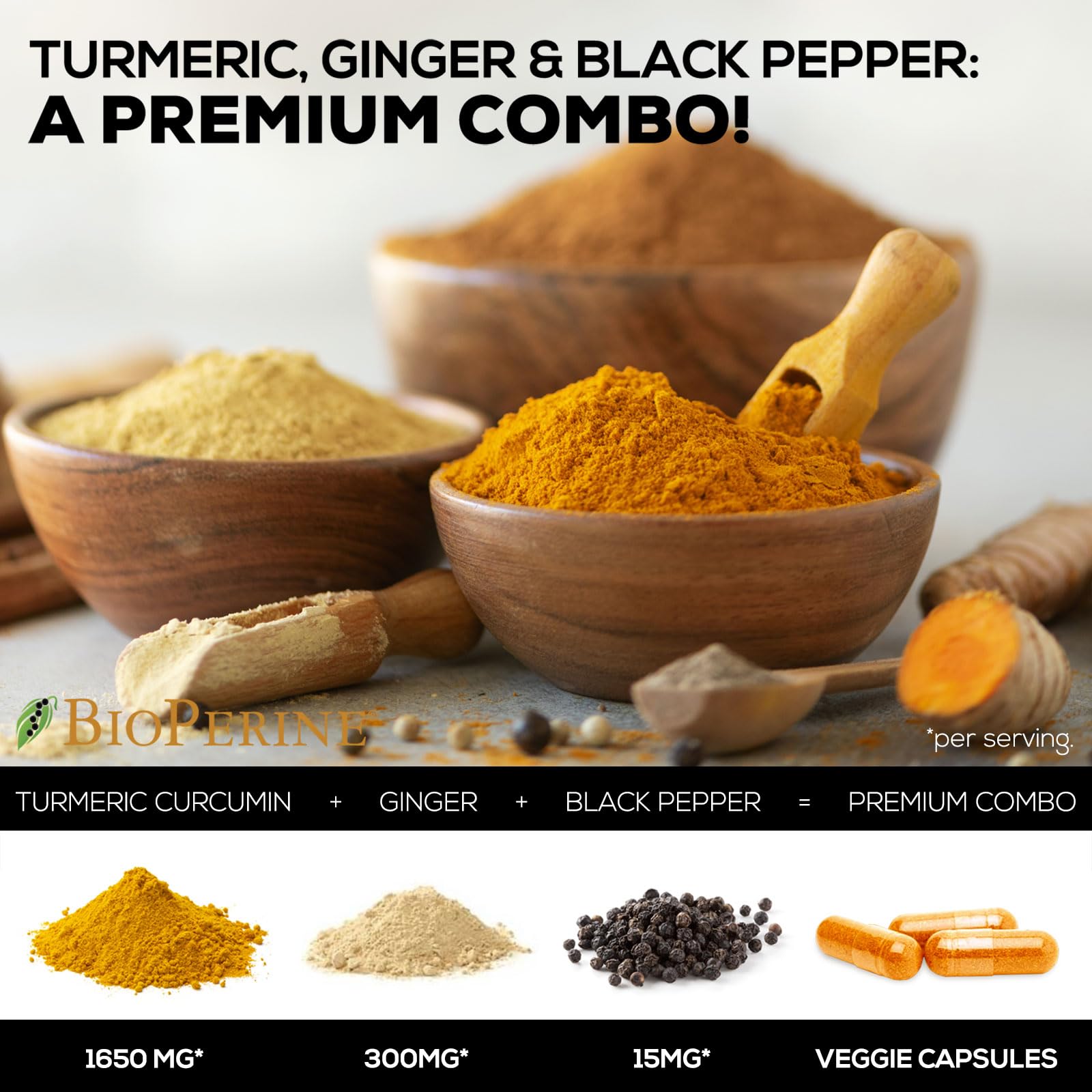 Turmeric Curcumin with BioPerine & Ginger 95% Standardized Curcuminoids