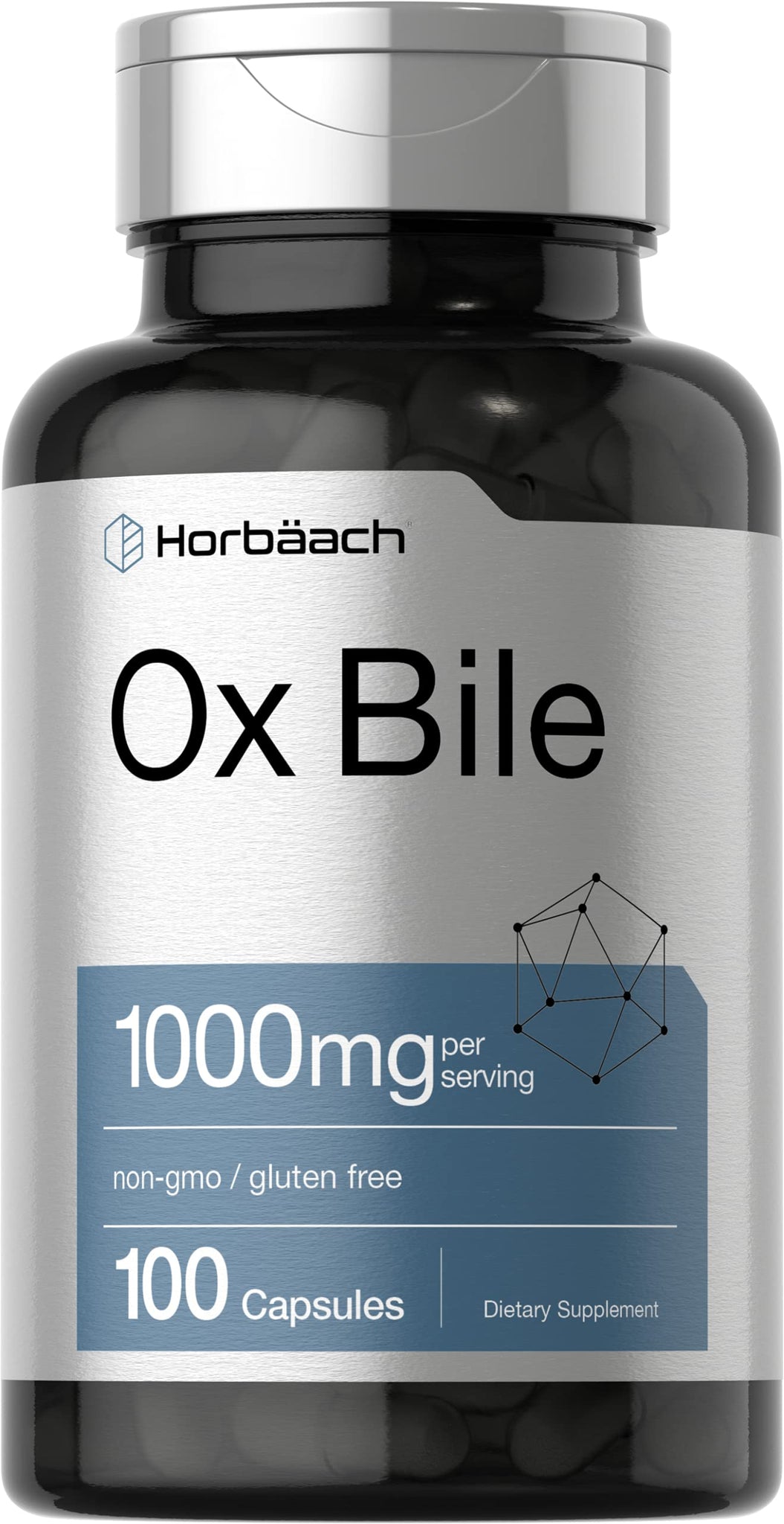 Ox Bile 1000 mg 100 Capsules | Digestive Enzymes Supplement | Non-GMO & Gluten Free 
