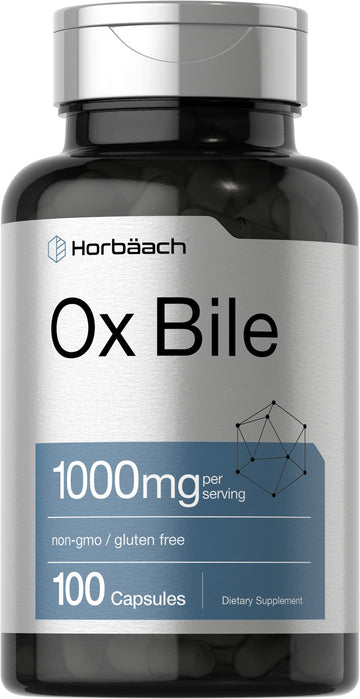 Ox Bile 1000 mg 100 Capsules | Digestive Enzymes Supplement | Non-GMO & Gluten Free 