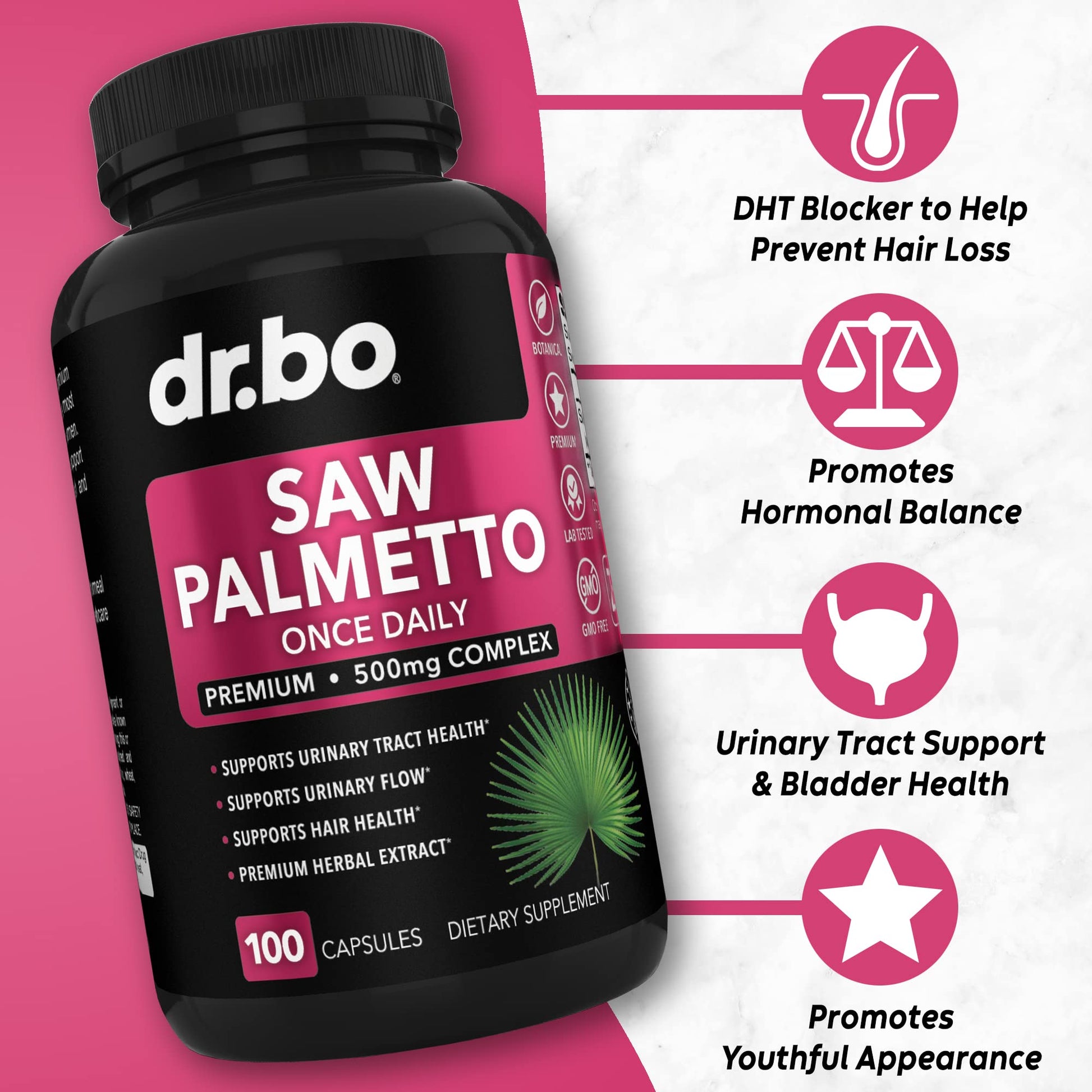 Saw Palmetto for Women Hair Loss - DHT Blocker for Women Hair Growth Plus Bladder DR. BO