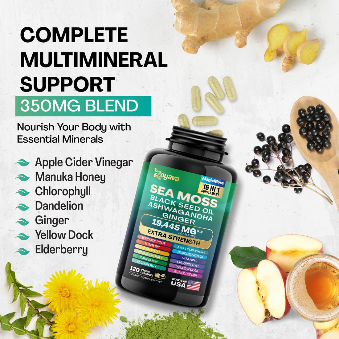Zoyava Sea Moss 7000mg Black Seed Oil 4000mg Ashwagandha 2000mg Turmeric 