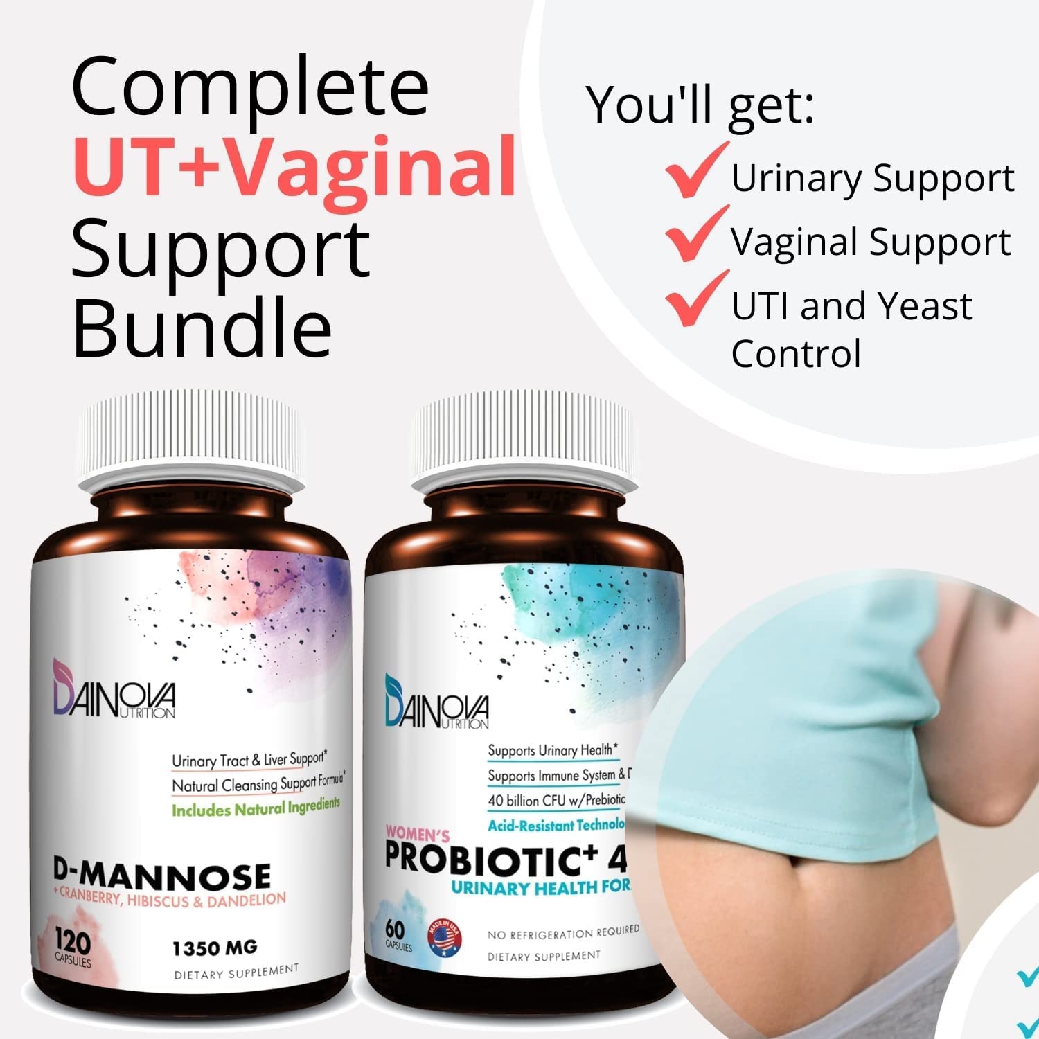 Dainova Nutrition D Mannose Capsules and Probiotics for Women Bundle I Urinary Tract Dainova Nutrition