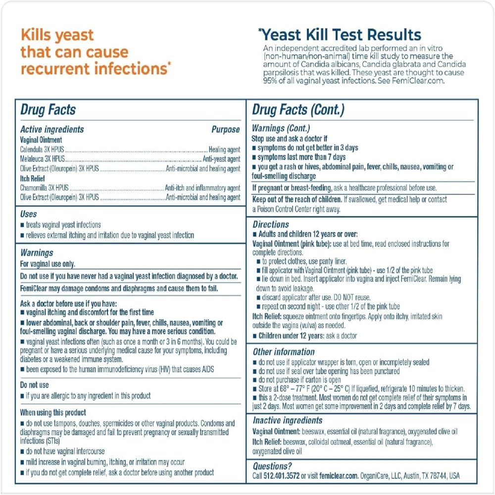 FemiClear 2-Day Dose Yeast Infection and Itch Control Ointment, for Moderate to Intense Symptoms FemiClear