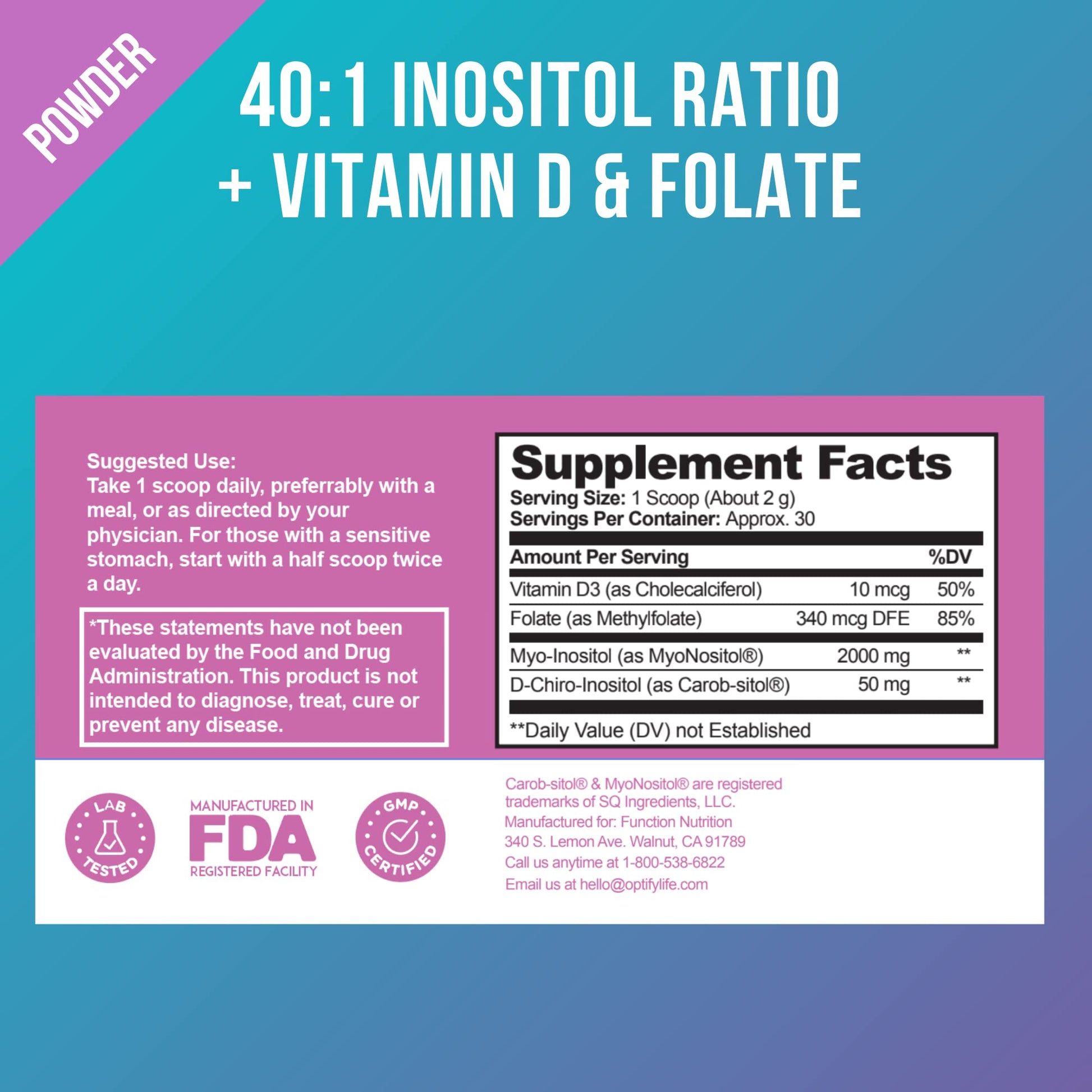 Premium Inositol Supplement Bundle - Myo-Inositol and D-Chiro Inositol Plus Folate Optify