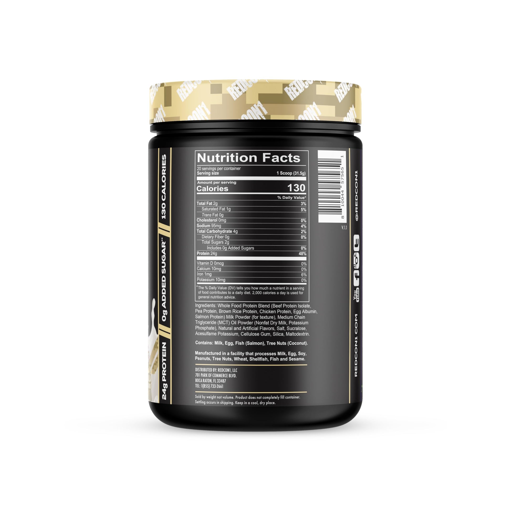 REDCON1 MRE Lite Whole Food Protein Powder, Vanilla - Low Carb & Whey Free Meal REDCON1