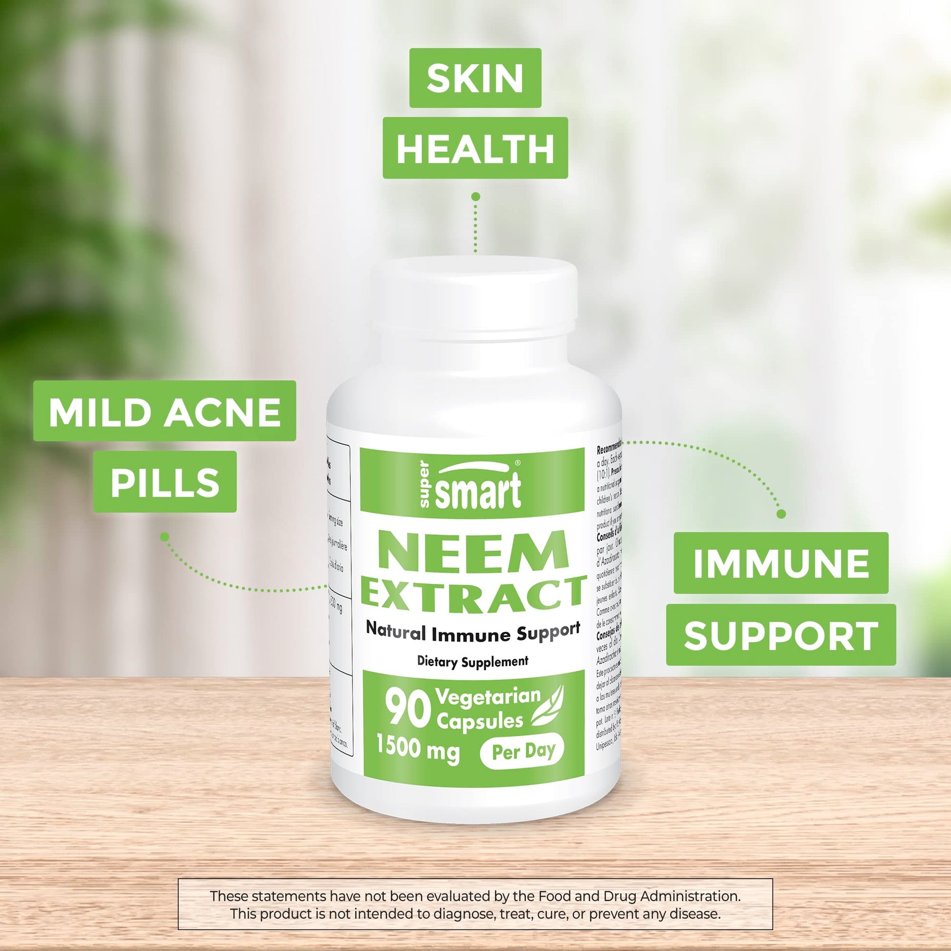 Supersmart - Neem Supplement 1500 mg per Day (Azadirachta Indica Leaf Oil Extract) Supersmart