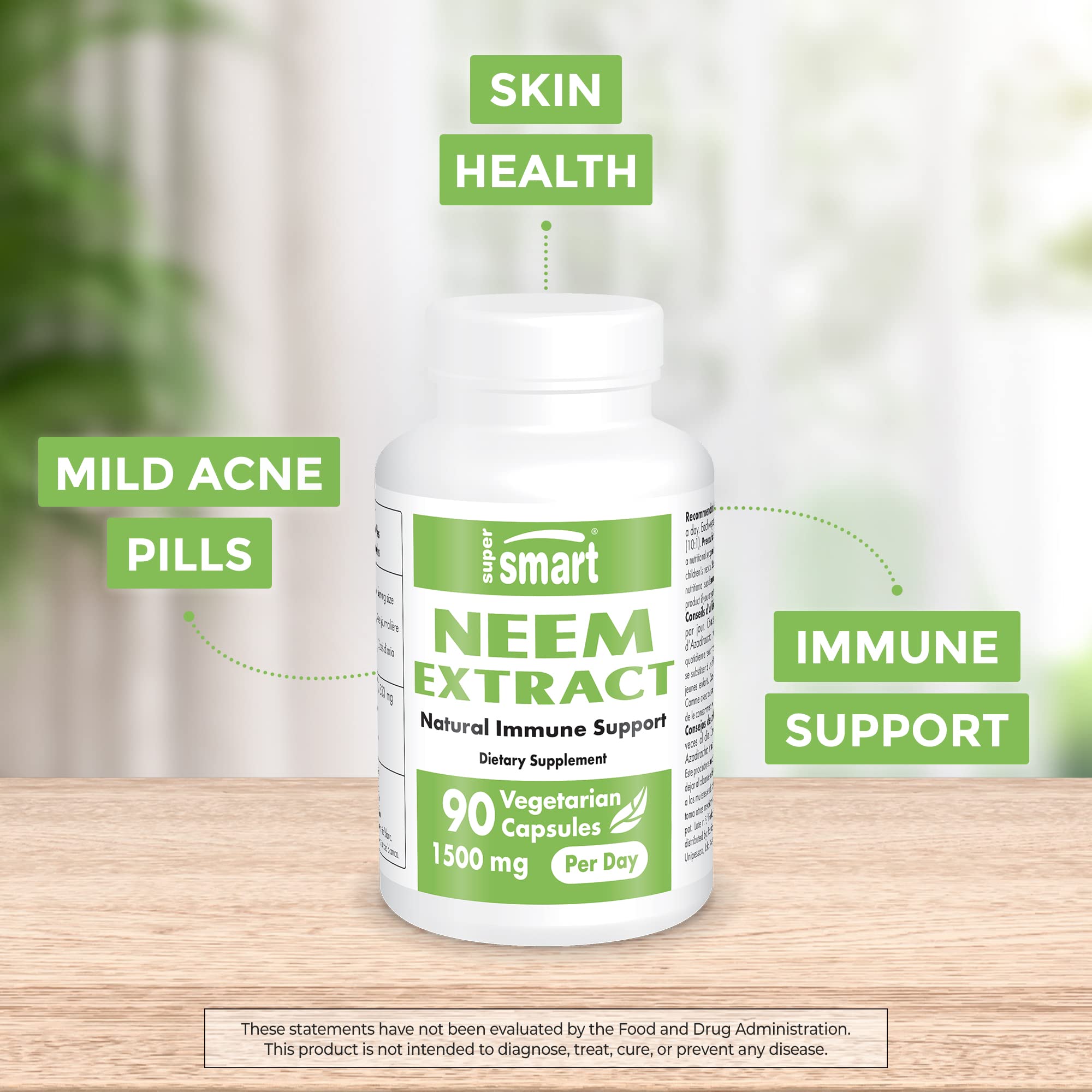 Supersmart - Neem Supplement 1500 mg per Day (Azadirachta Indica Leaf Oil Extract) Supersmart