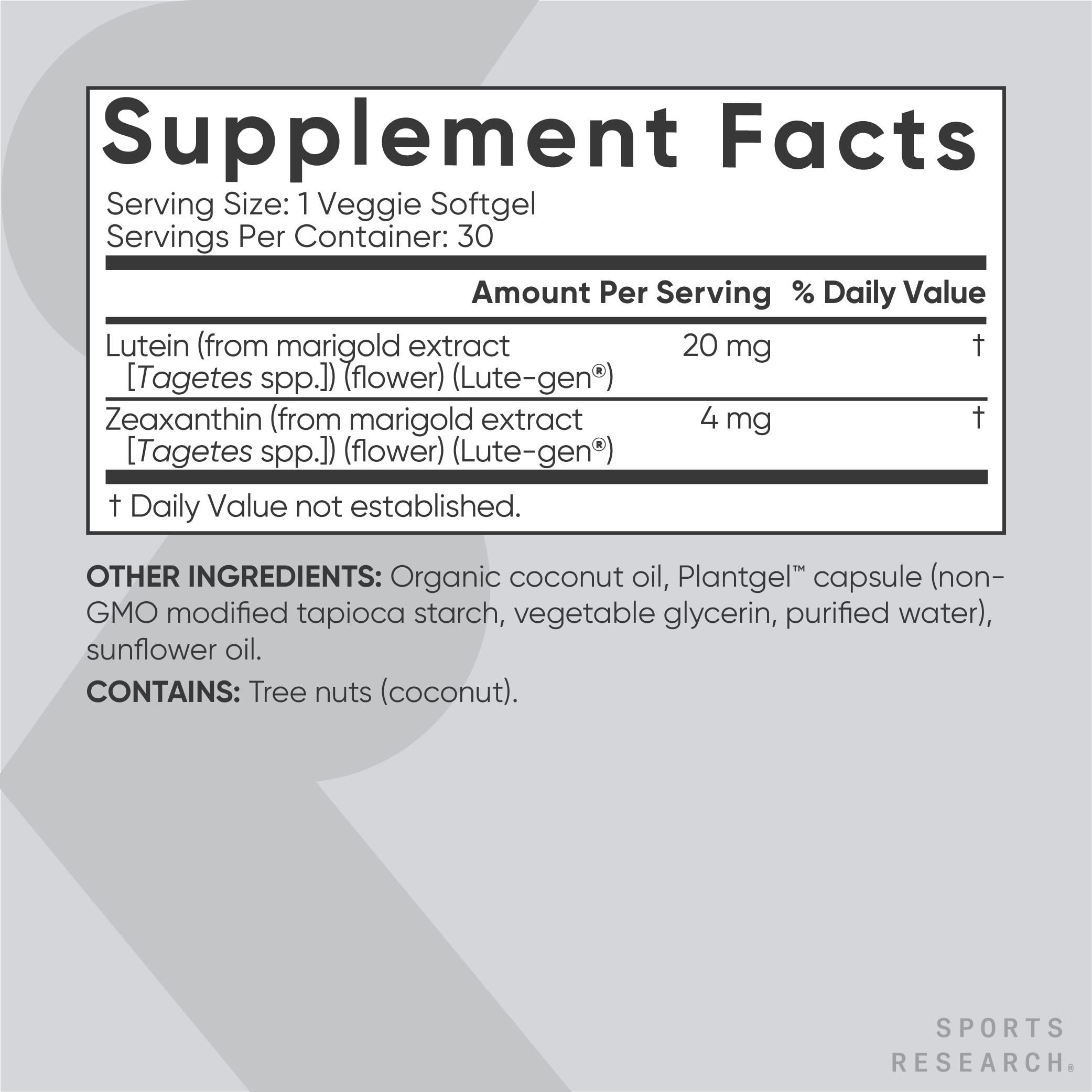 Sports Research Vegan Lutein + Zeaxanthin (20mg) with Organic Coconut Sports Research