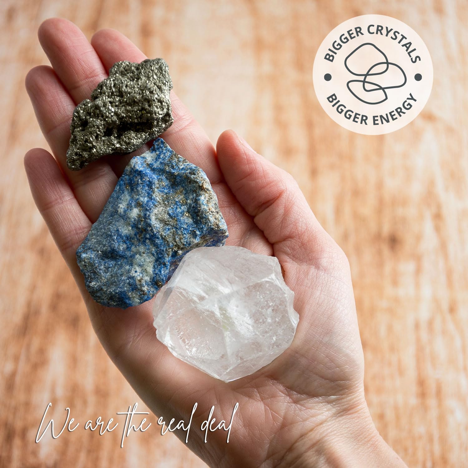 5PCS SAMSARI Abundance XL Crystals Healing Set - (Pyrite, Lapis Lazuli, Clear Quartz), 1 Palo Santo Stick