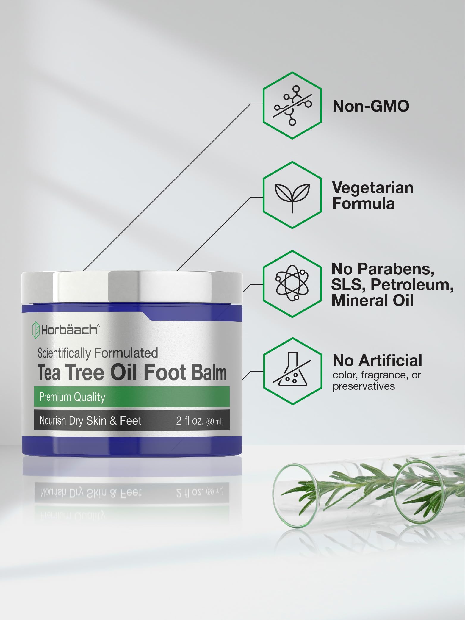 Tea Tree Oil Foot Balm | 2 oz | Moisturizes and Nourishes Dry Skin & Feet | Scientifically Horbäach