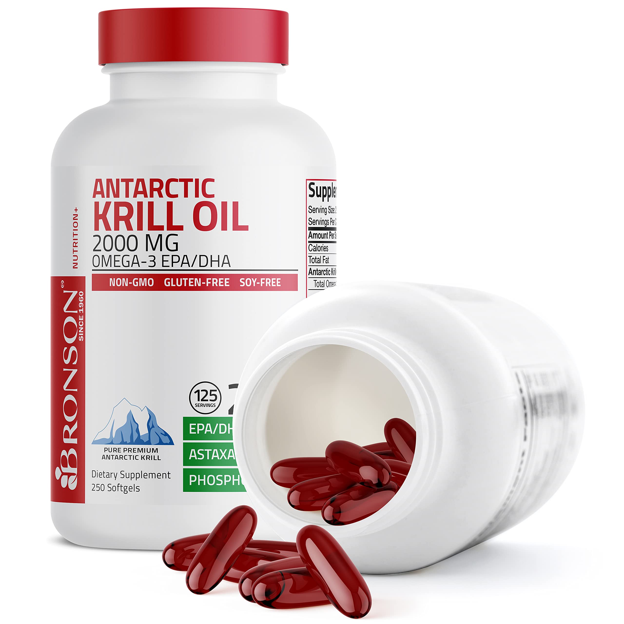 Bronson Antarctic Krill Oil 2000 mg with Omega-3s EPA, DHA, Astaxanthin and Phospholipi Bronson