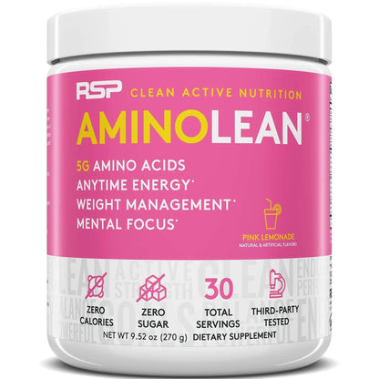 RSP NUTRITION AminoLean Pre Workout Energy (Pink Lemonade 30 Servings) with AminoLean Recovery Post Workout Boost (Tropical Island Punch 30 Servings)