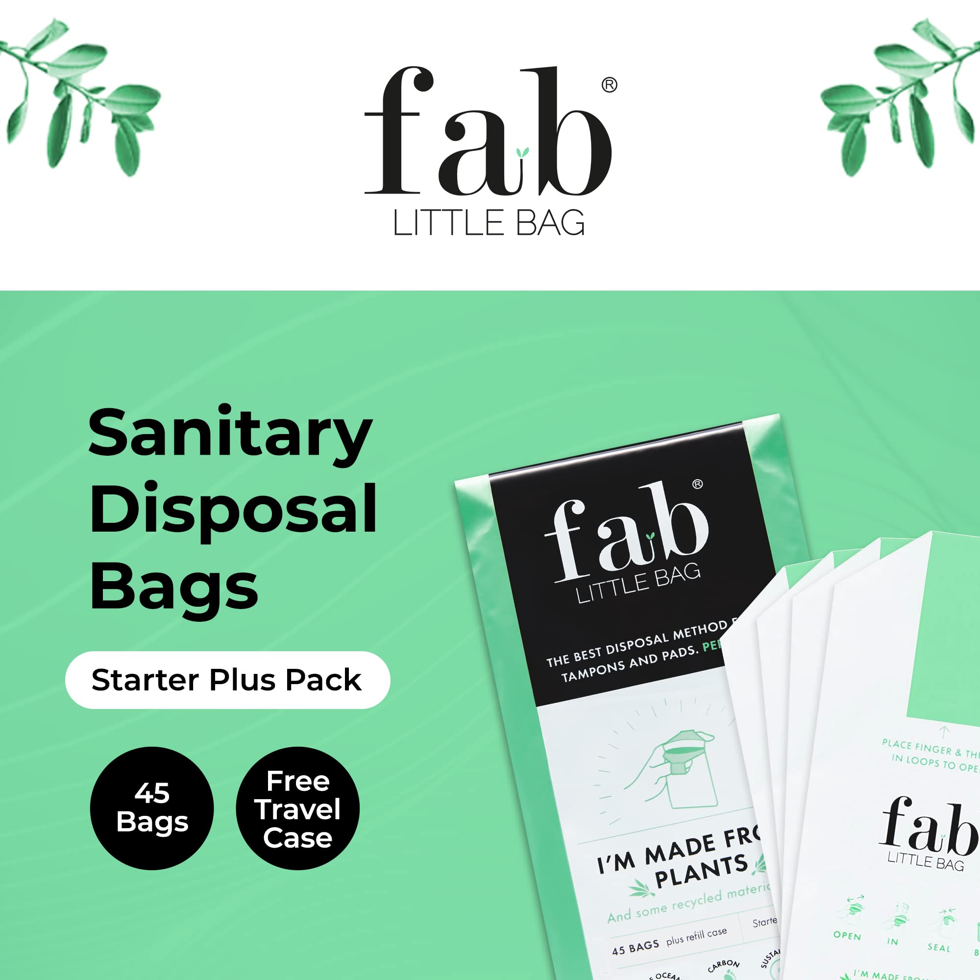 Fab Little Bag Starter Plus Pack - 45 Sanitary Disposal Bags Plus Recyclable Refill Pack Fab Little Bag