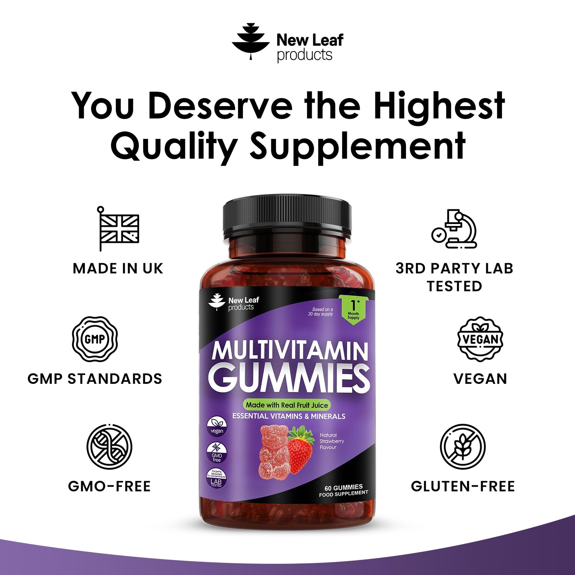 Multivitamin Gummies High Strength for Men Women - Vegetarian +14 Essential Vitamins NEW LEAF PRODUCTS