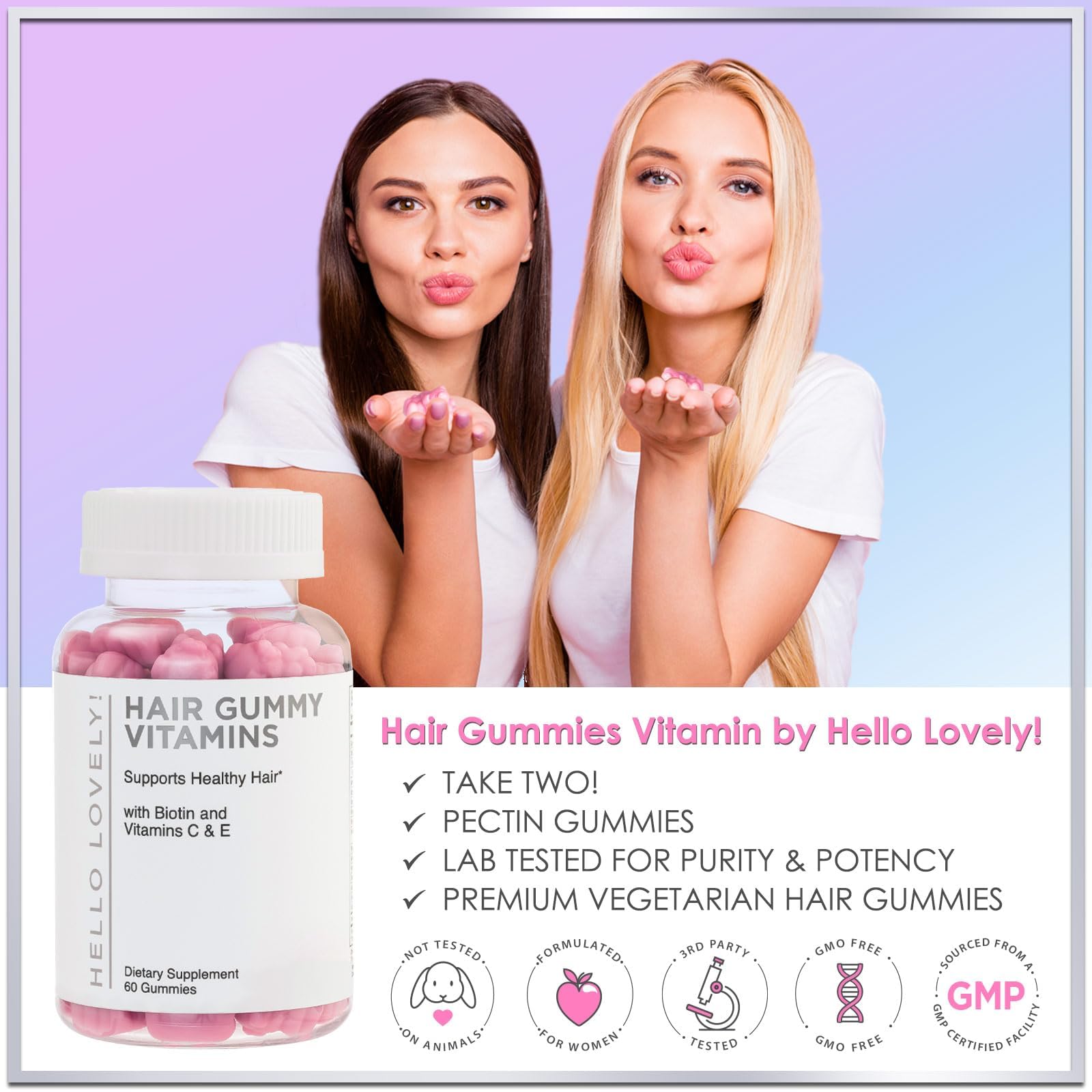 Hello Lovely! Hair Vitamins Gummies with Biotin 5000 mcg Vitamin E & C Support Hair Growt Hello Lovely!