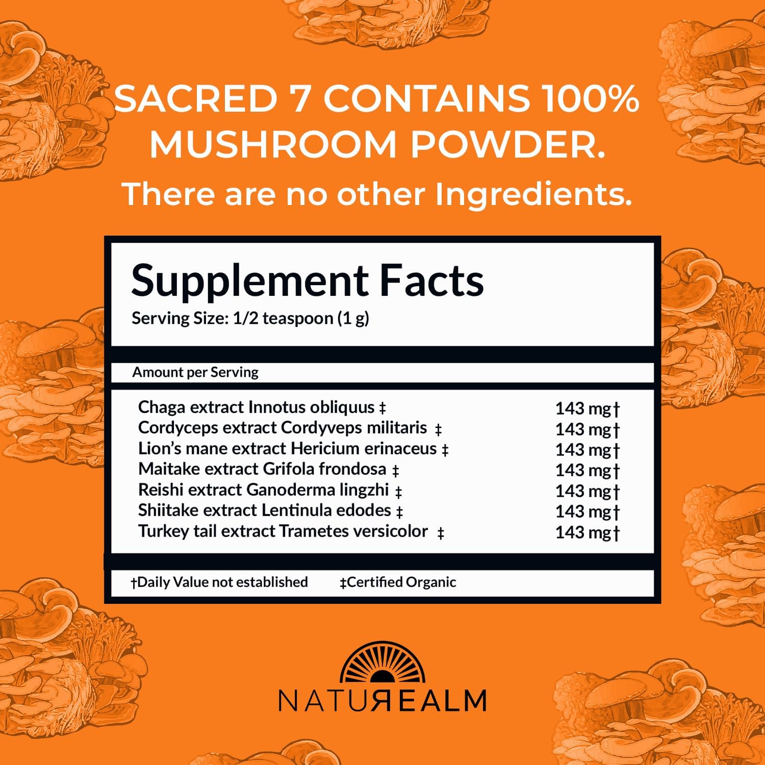Naturealm Sacred 7 Mushroom Extract Powder - USDA Organic - Lion's Mane, Reishi Naturealm