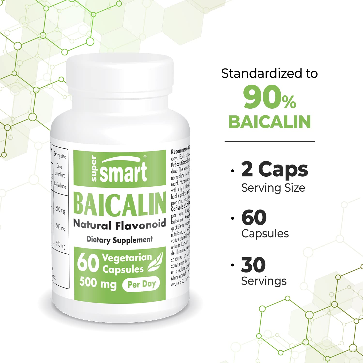 Supersmart - 90% Baicalin 500mg per Day (Scutellaria Baicalensis) - Chinese Skullcap Supersmart