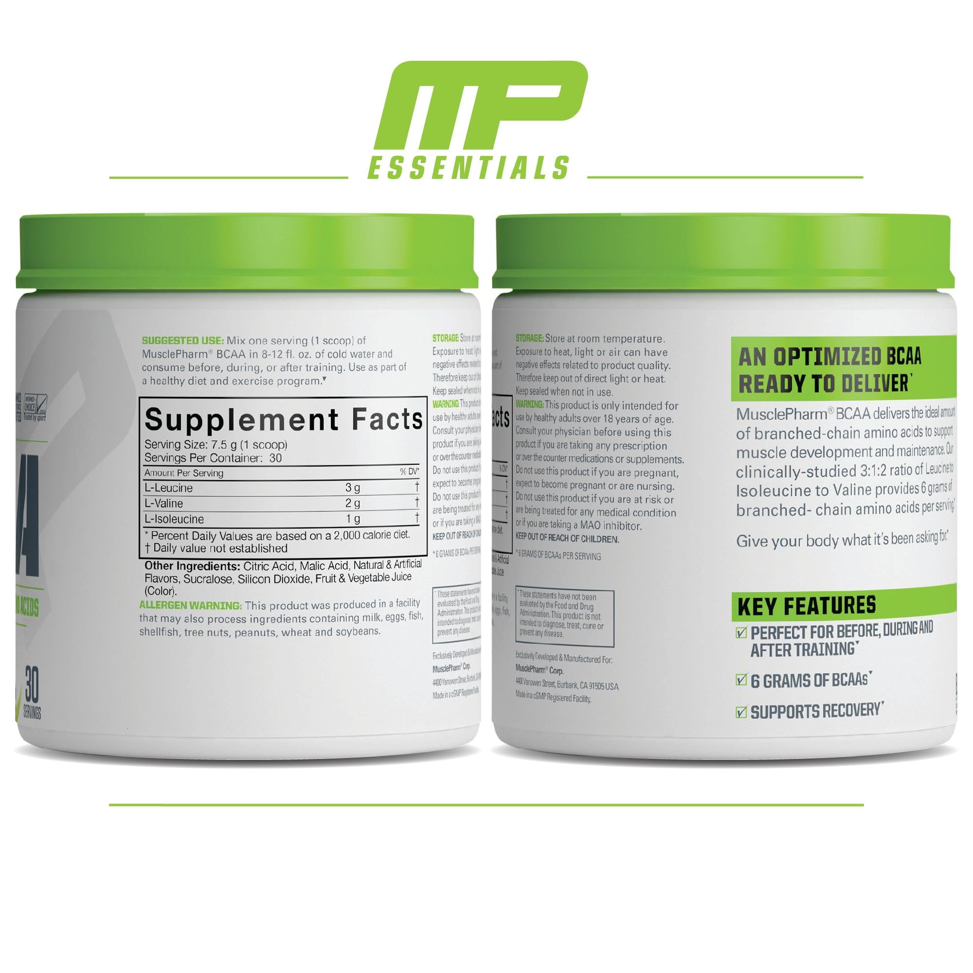MusclePharm Essentials BCAA Powder, Pre & Post Workout Recovery Drink, Supports Muscle Pharm