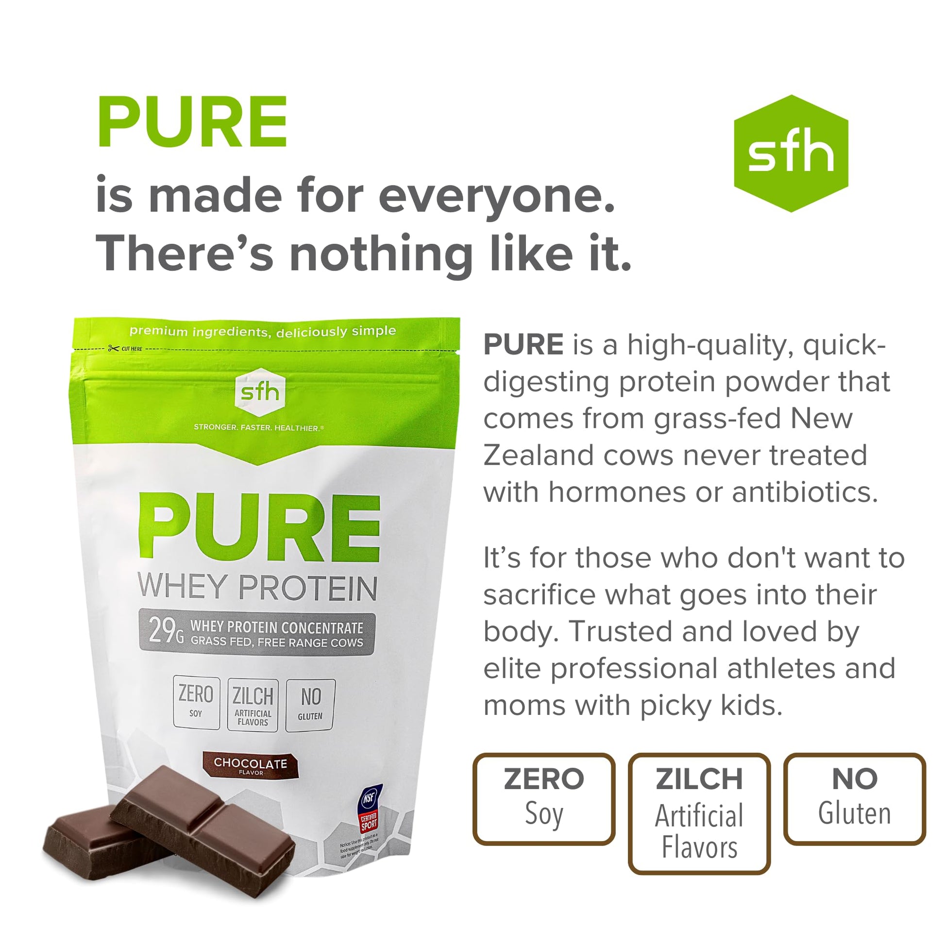 SFH Pure Whey Protein Powder (Chocolate) Best Tasting 100% Grass Fed Whey SFH