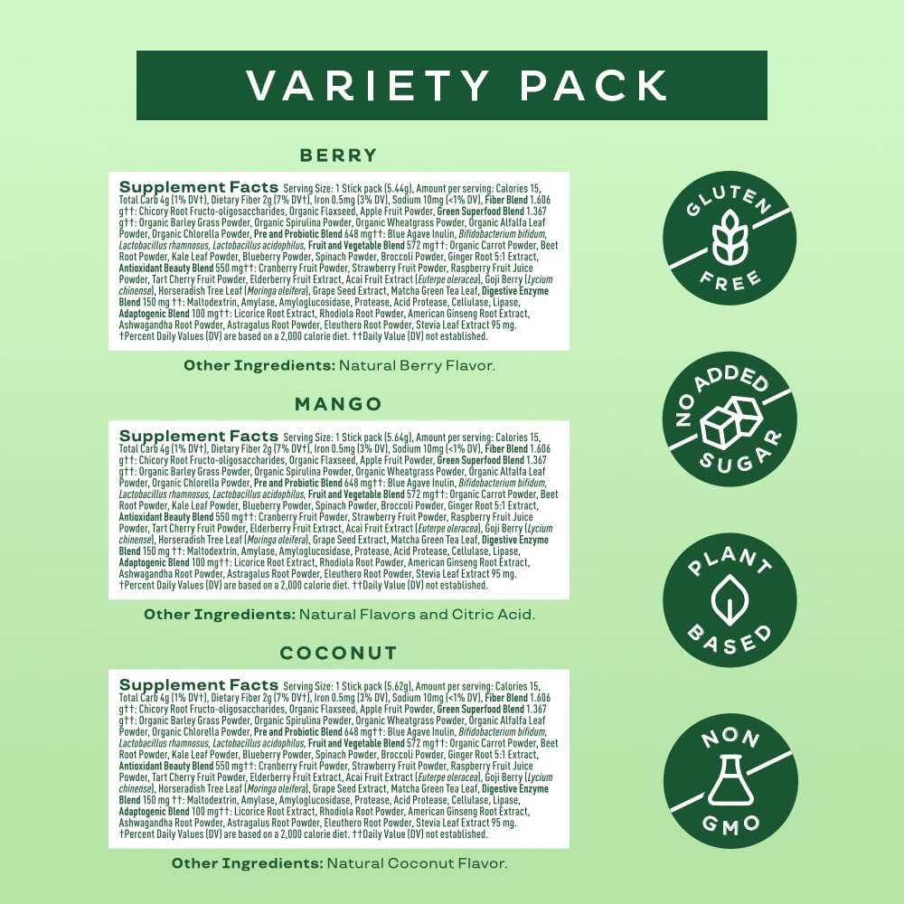 Bloom Nutrition Greens and Superfoods Powder Packets for Digestive Health, Greens Bloom Nutrition