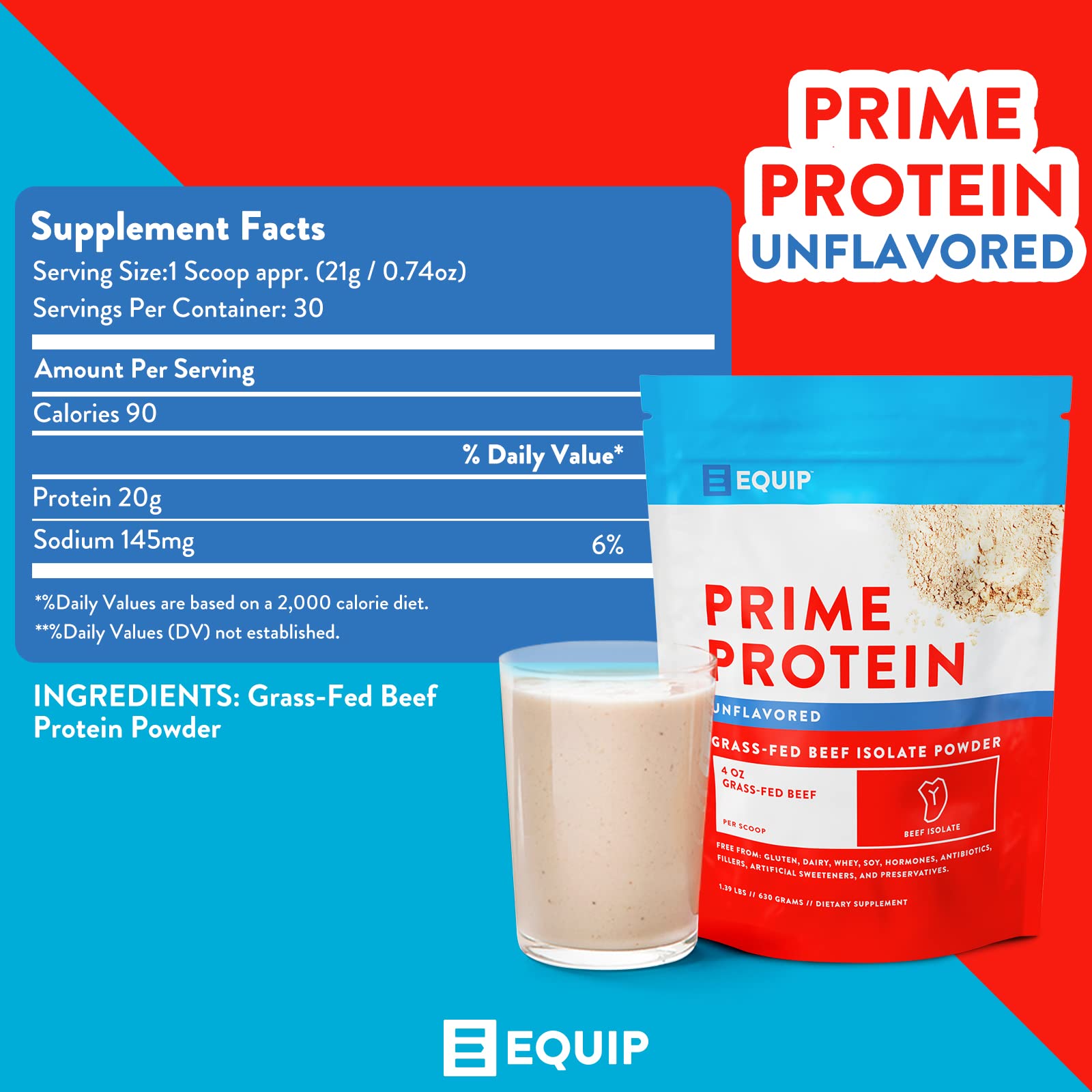 Equip Foods Prime Protein - Grass Fed Beef Protein Powder Isolate - Paleo and Keto Friendl Equip
