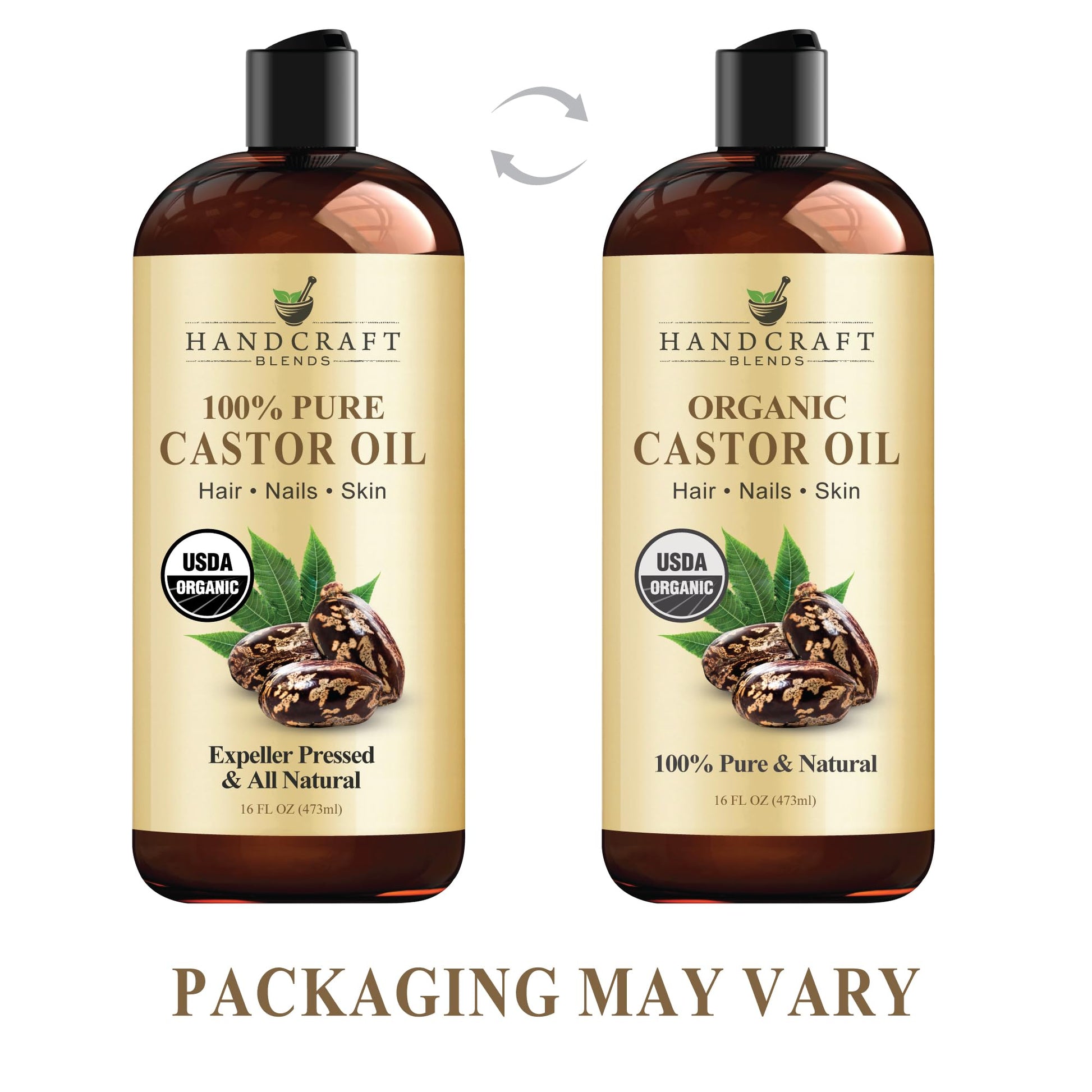 Handcraft Blends Organic Castor Oil for Hair Growth, Eyelashes and Eyebrows - 100% Pure Handcraft Blends