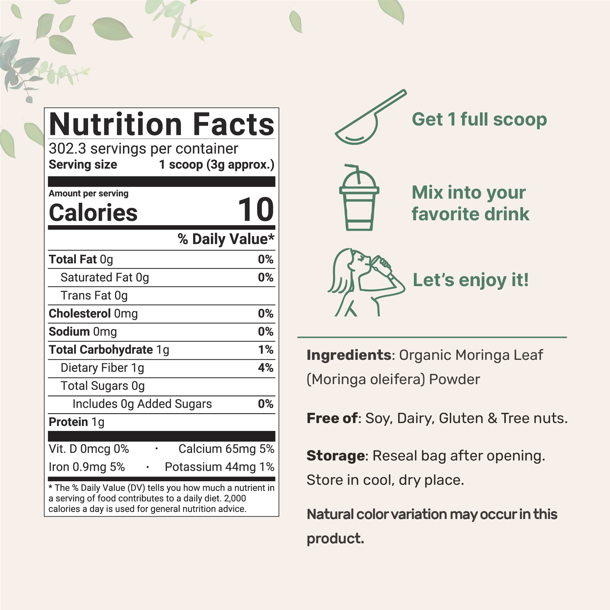 Organic Moringa Oleifera Leaf Powder for Hair, 2 Pounds, Rich in Antioxidants and Immune Micro Ingredients