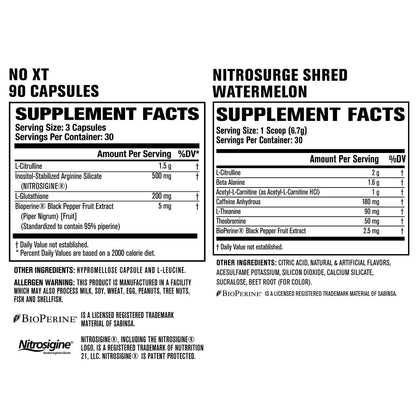 Jacked Factory Nitrosurge Shred Thermogenic Pre-Workout in Watermelon & N.O. XT Nitric Oxide Booster for Men & Women