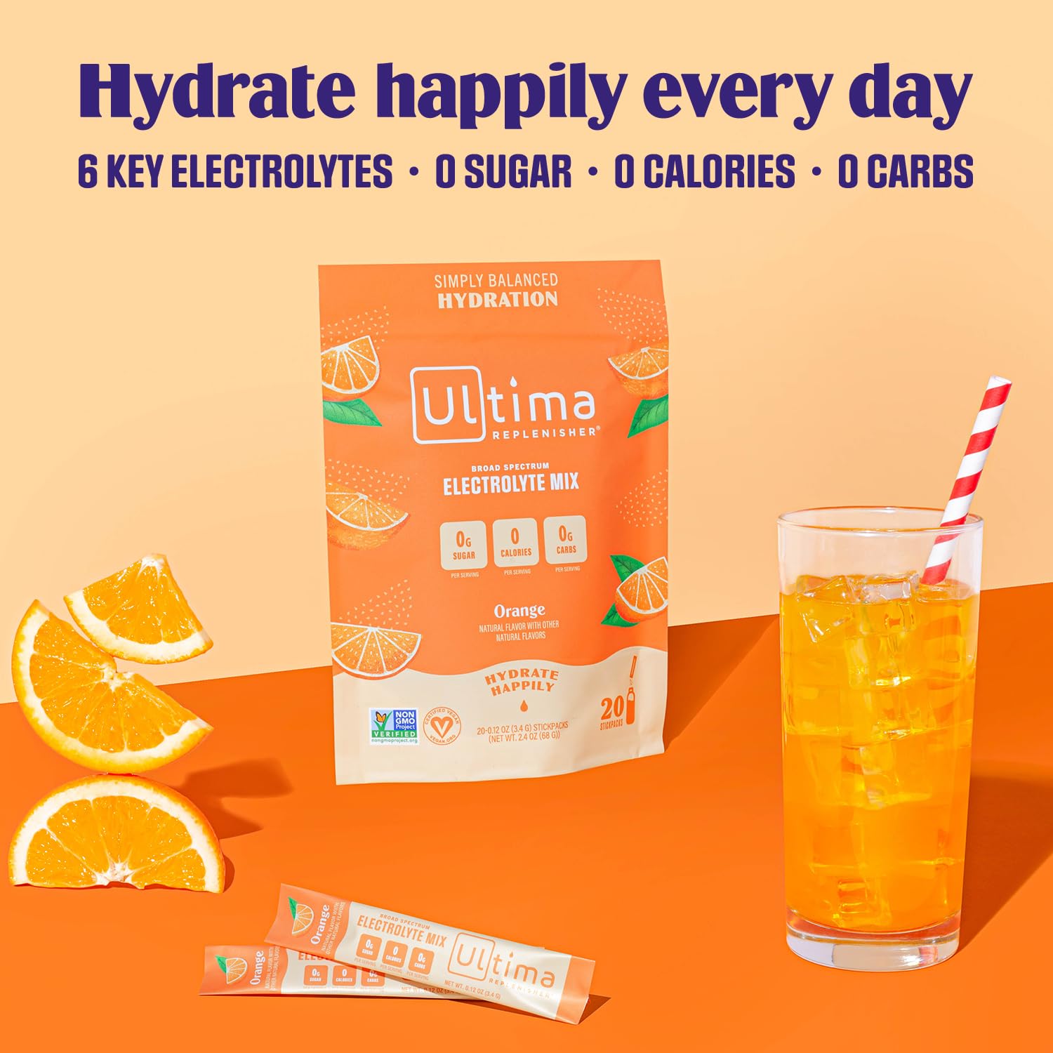 Ultima Replenisher Daily Electrolyte Drink Mix – Orange, 20 Stickpacks – Hydration Ultima Replenisher
