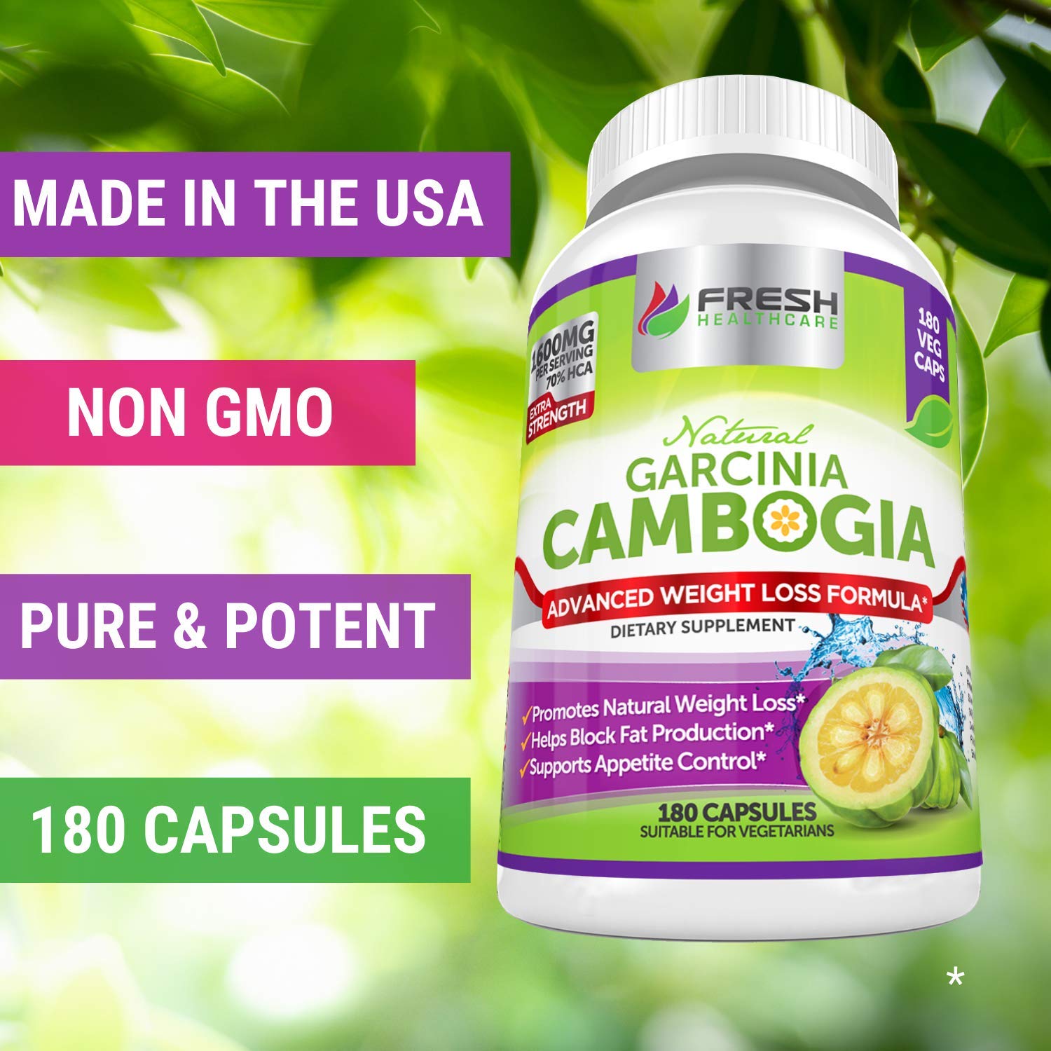 Fresh Healthcare 100% Pure Garcinia Cambogia Extract - All Natural Appetite Suppressant FRESH HEALTHCARE